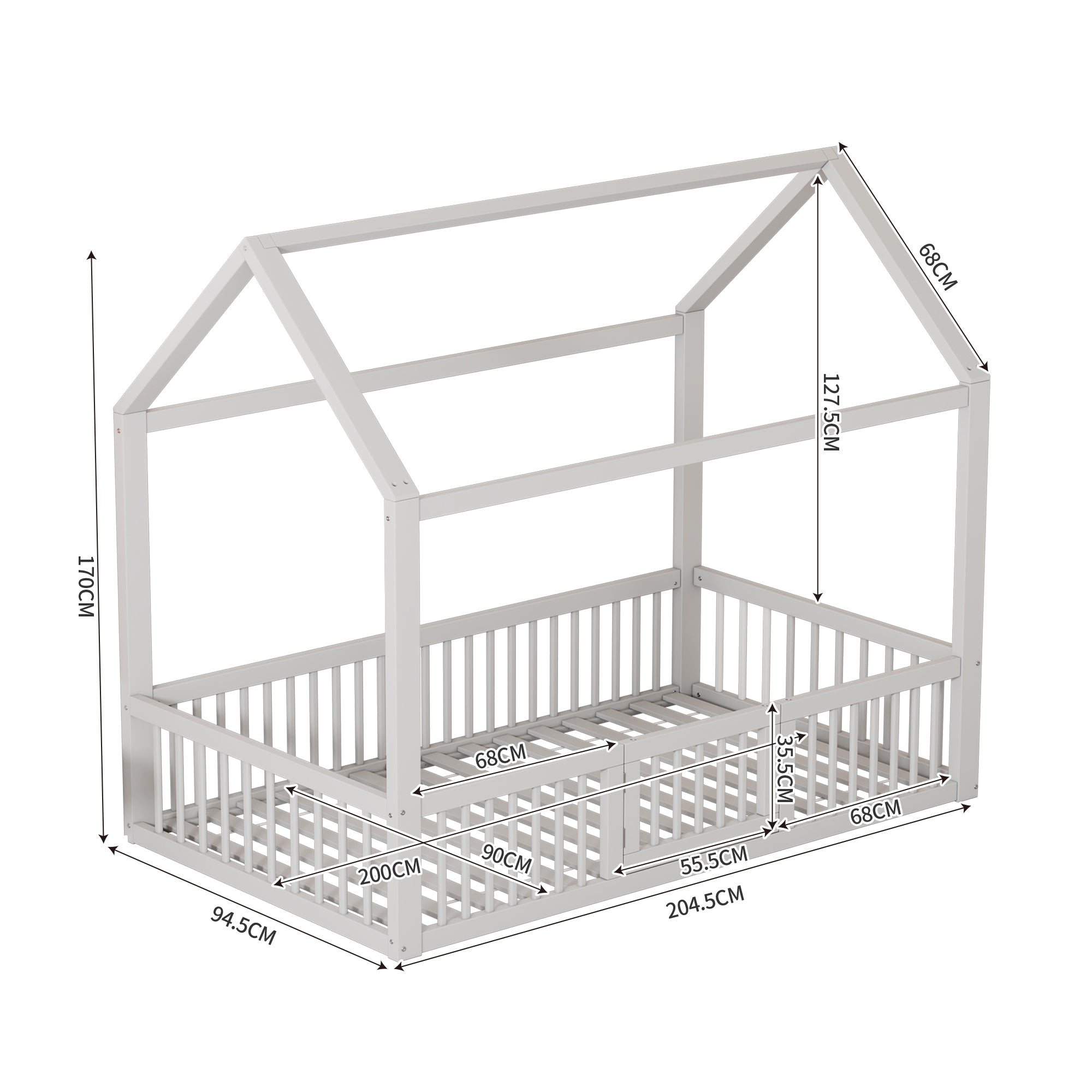 House Bed 90x200cm with Door Solid Wood - White