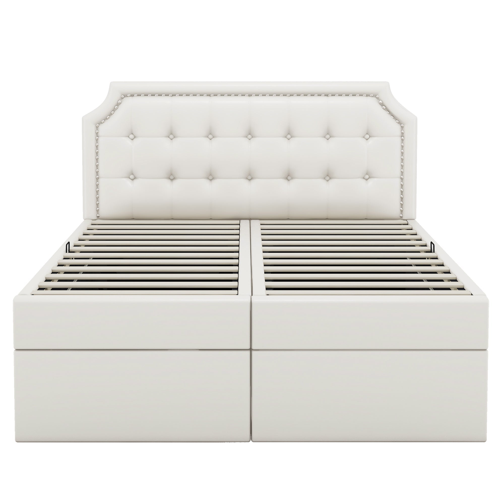 Upholstered Bed 140x200cm Double Hydraulic Storage Metal Frame White