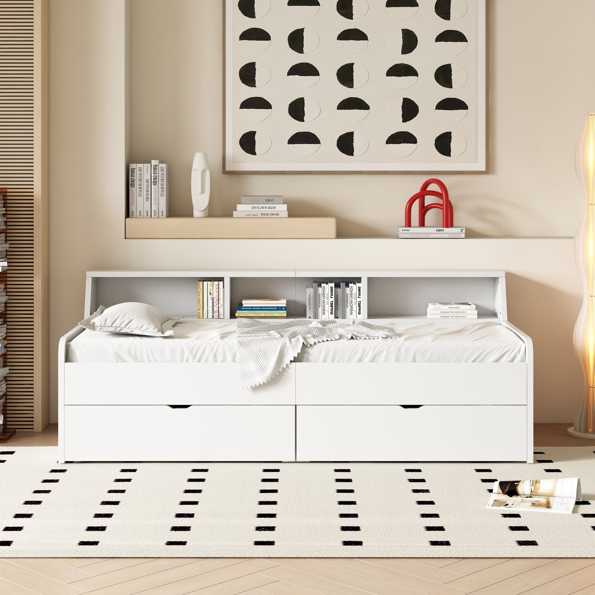 Daybed 90x200cm Single 2 Drawers Storage - White