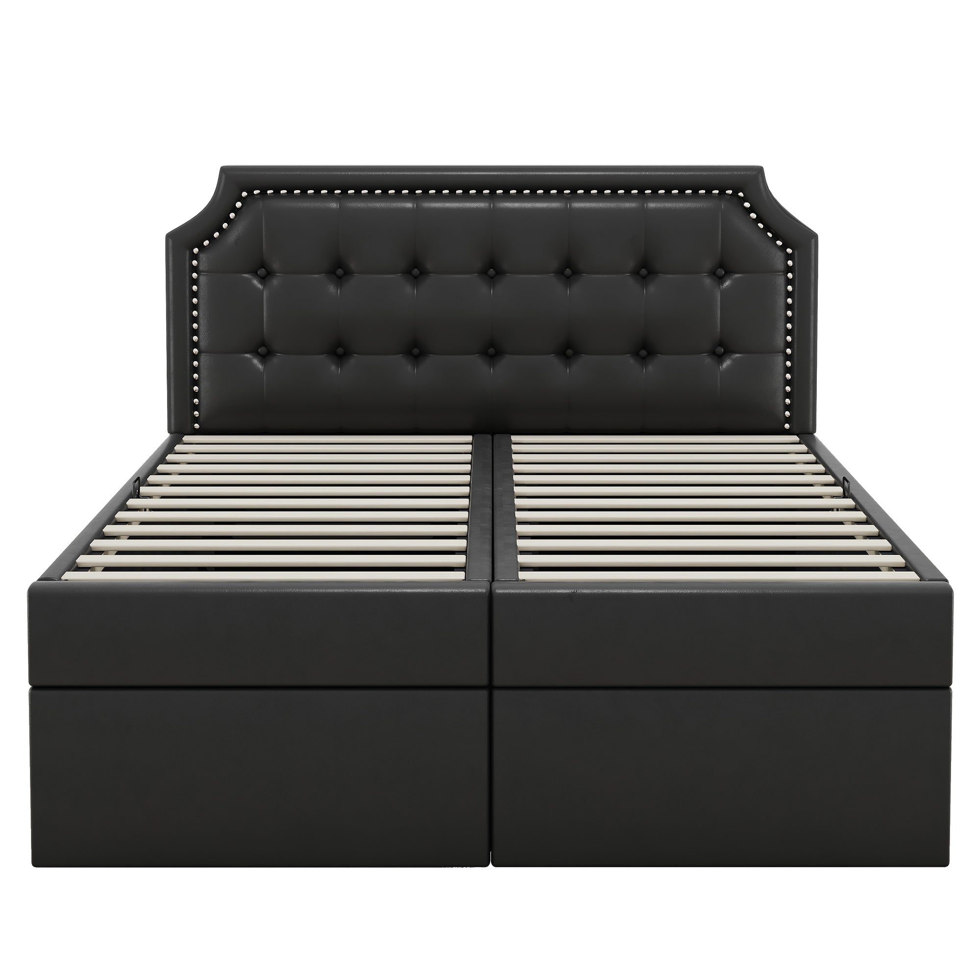 Upholstered Double Bed, 140x200cm Storage Slatted Base, Black