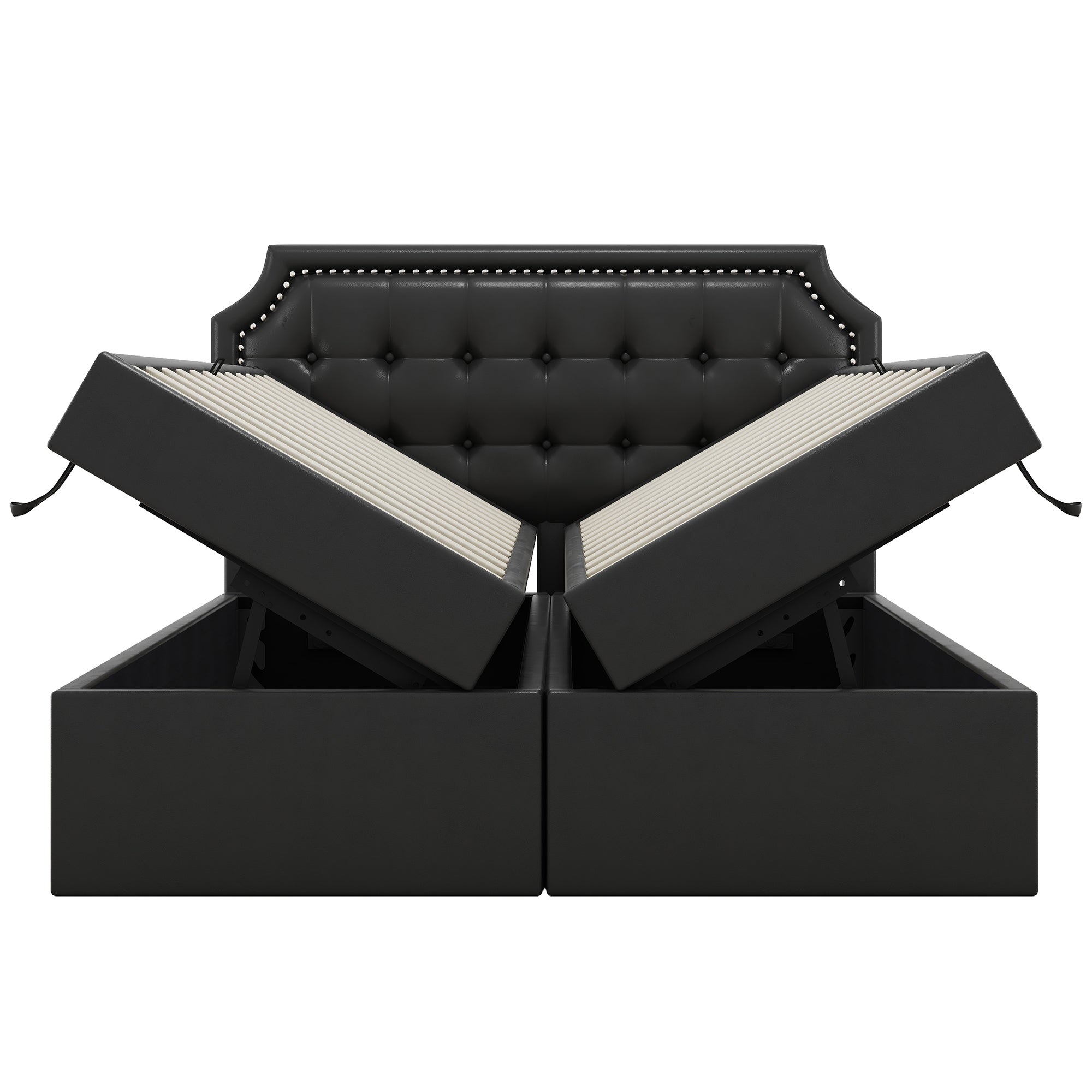 Upholstered Double Bed, 140x200cm Storage Slatted Base, Black
