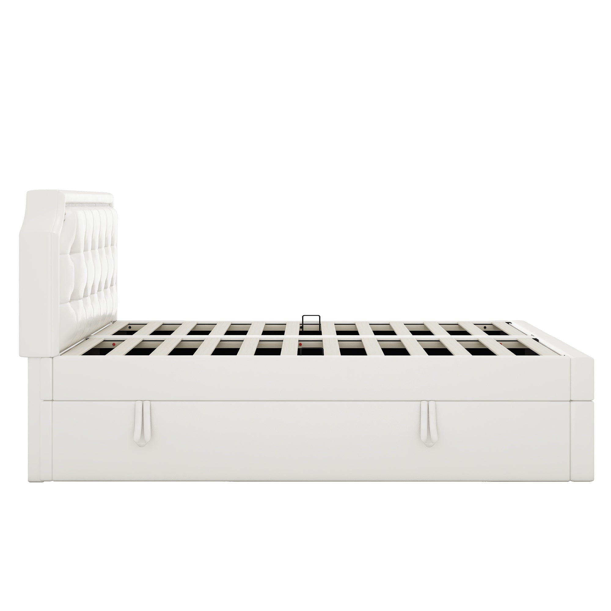 Upholstered Bed 140x200cm Double Hydraulic Storage Metal Frame White