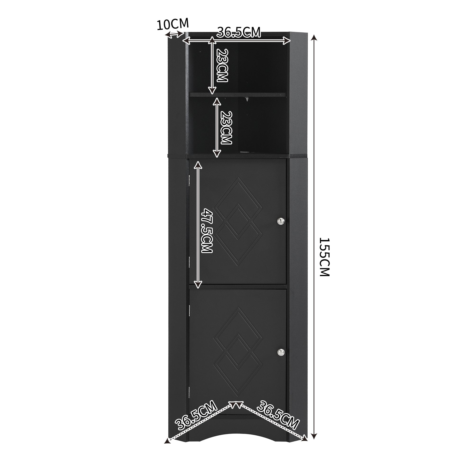 Bathroom Corner Cabinet with 2 Storage, Open & Adjustable Shelf, Black