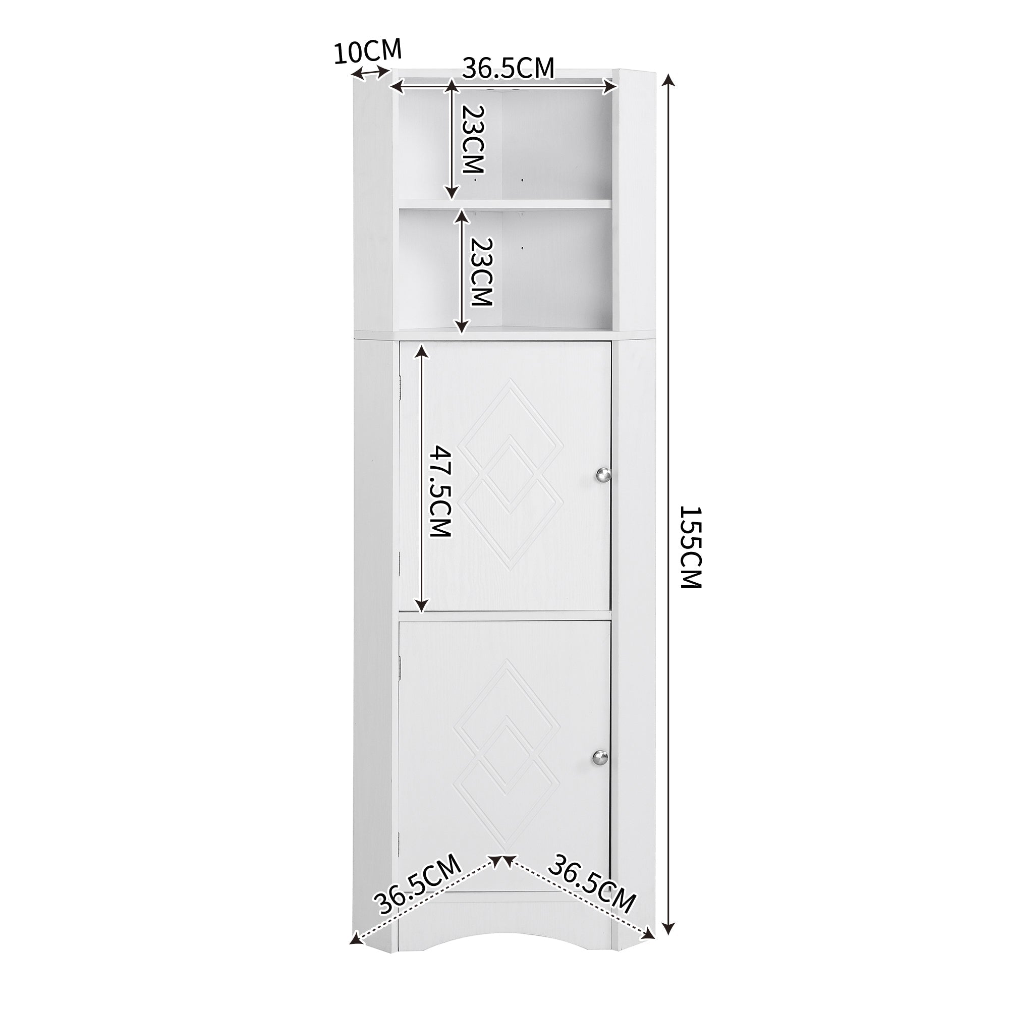 Bathroom Cabinet, Corner with Adjustable Shelf & Storage, White