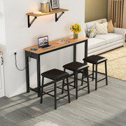 Industrial Bar Table Set with 3 Chairs, Counter Height Dining, Black + Oak