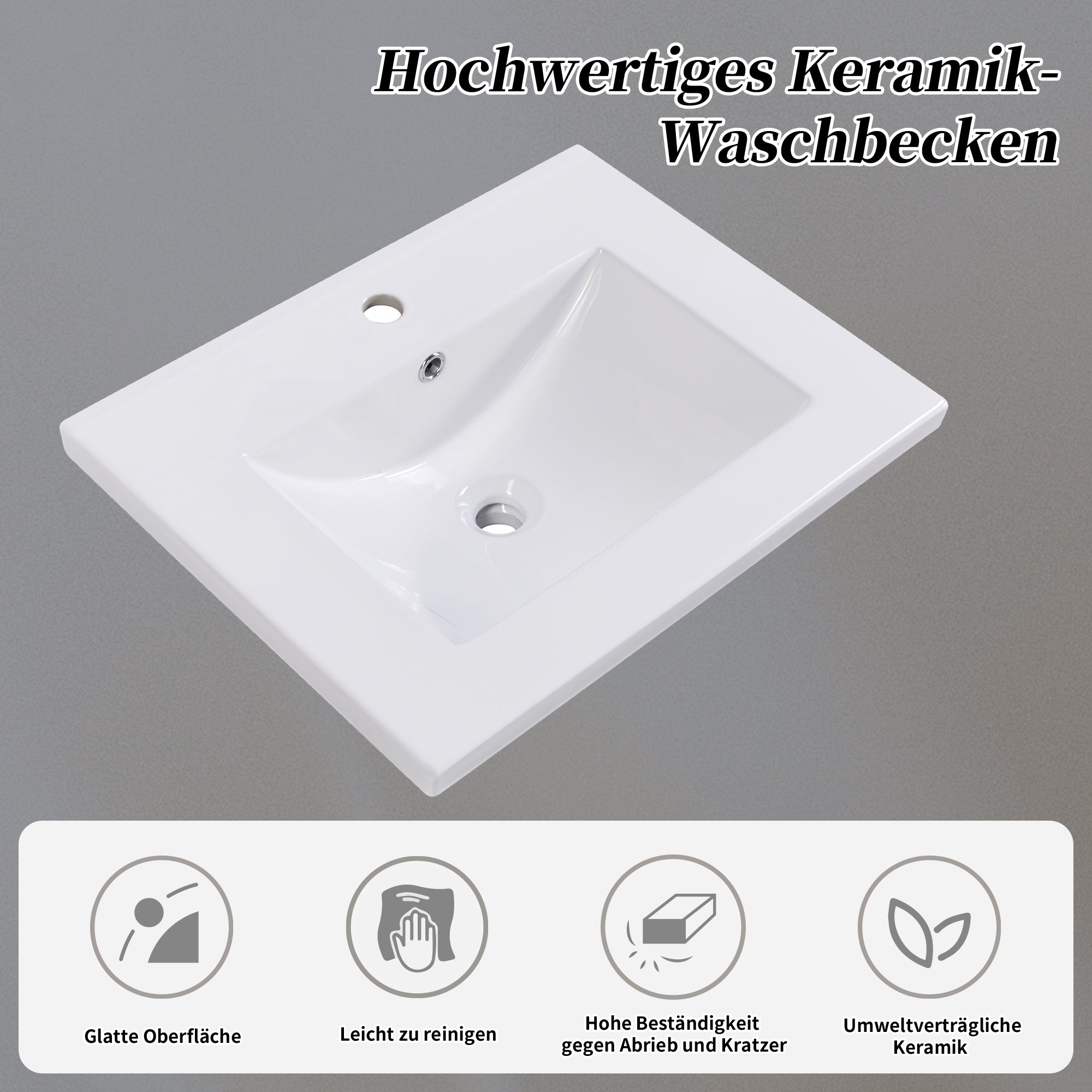 Bathroom Vanity Unit Base Cabinet 60cm Ceramic Washbasin Light Grey