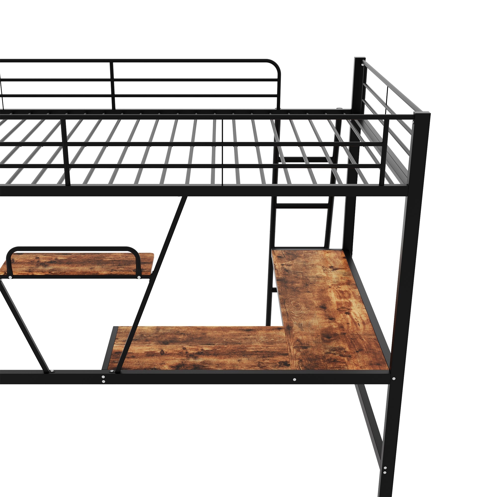 Loft Bed 90x200cm with L-shaped Desk and Shelf Metal Black