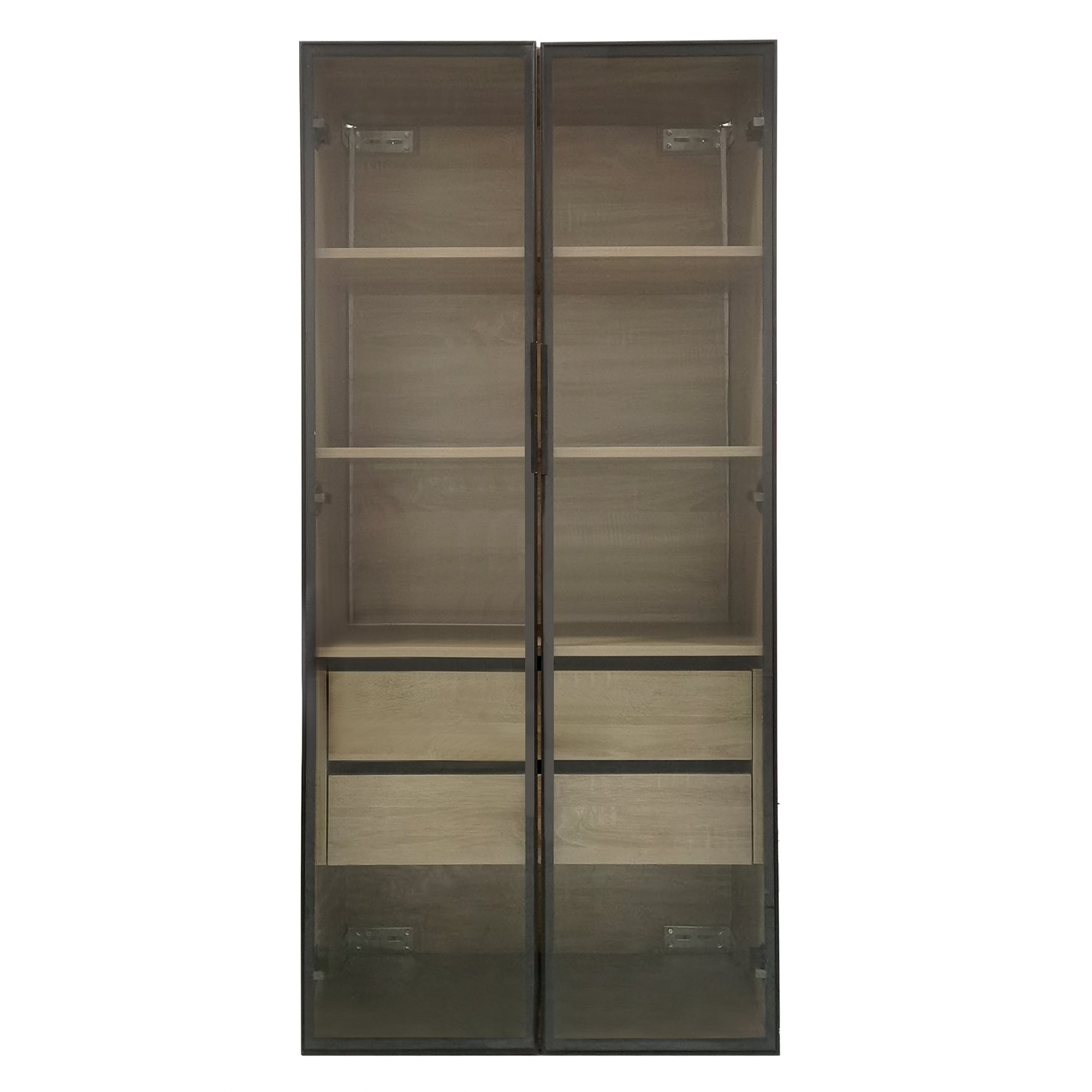 Bathroom Cabinets, Set of 2 Medium with Light Strip, 73cm Wide, 2 Drawers, 2 Doors, Glass