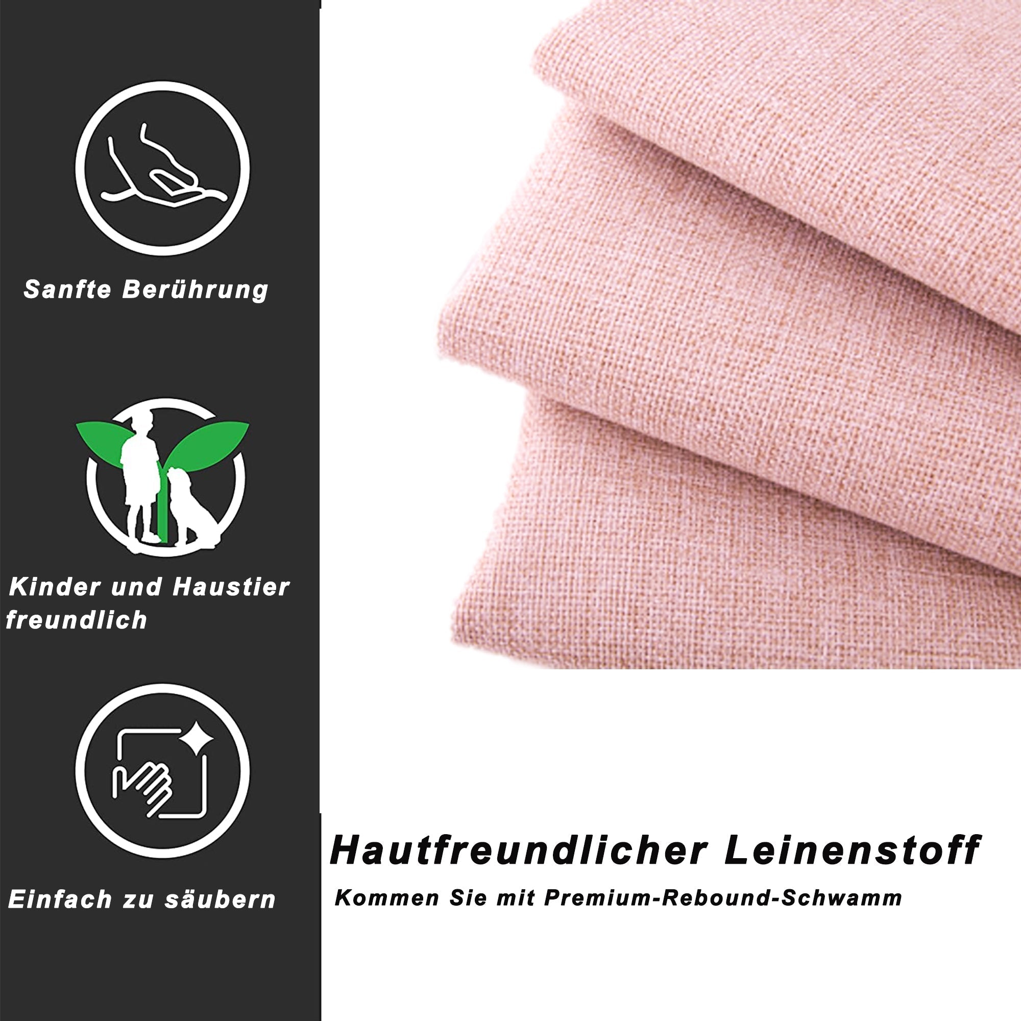 Upholstered Bed 90x200cm, Trundle & Storage, Linen (Pink)