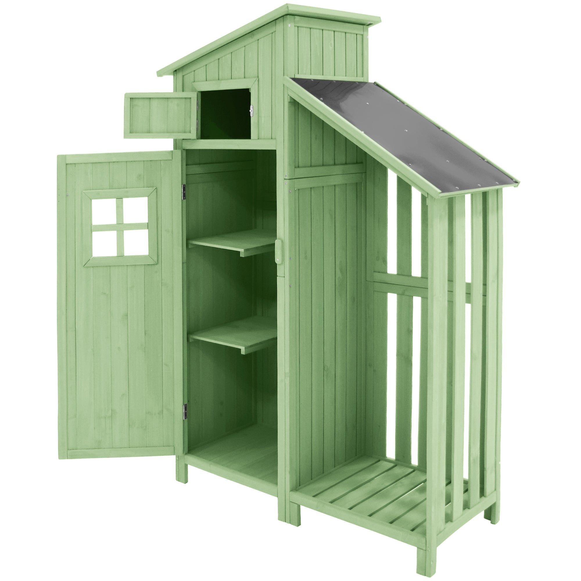 Wooden Garden Shed Tool Storage Cabinet for Small Gardens 124x46x174 cm Green