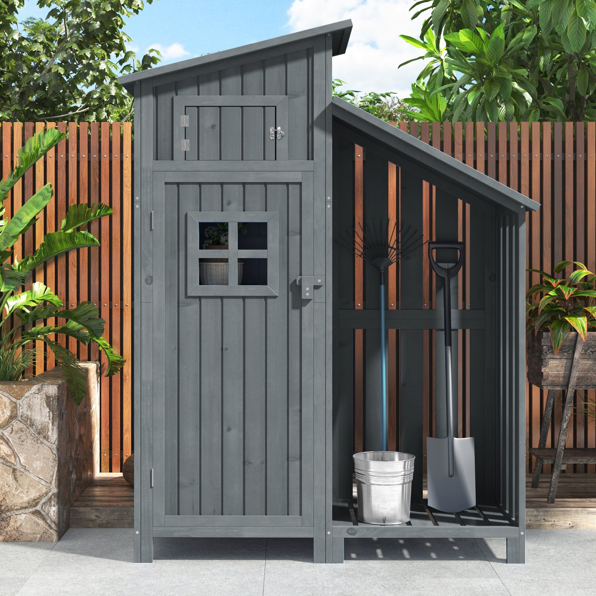 Garden Shed Storage Cabinet Wooden for Small Gardens Grey