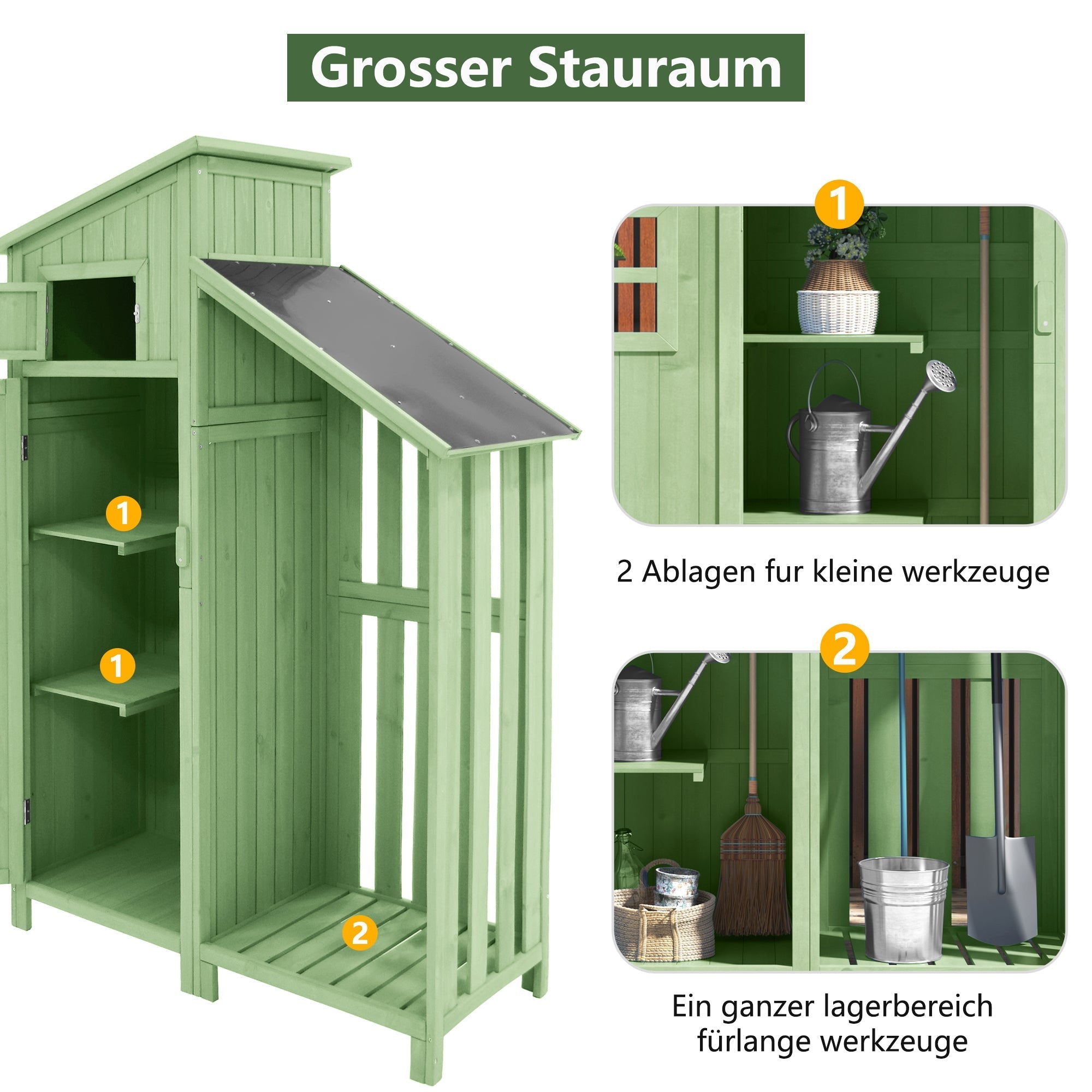 Wooden Garden Shed Tool Storage Cabinet for Small Gardens 124x46x174 cm Green