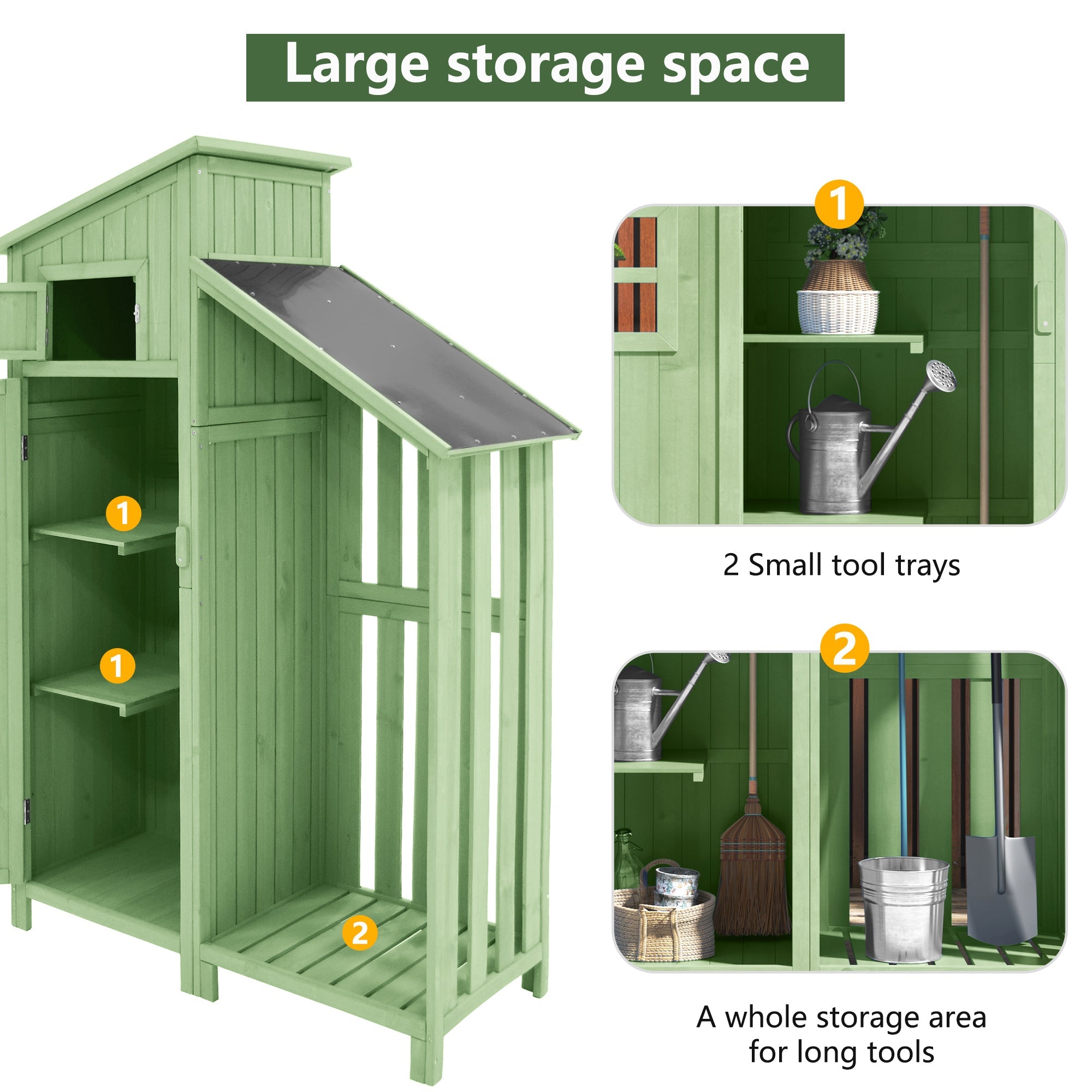 Wooden Garden Shed Tool Storage Cabinet for Small Gardens 124x46x174 cm Green