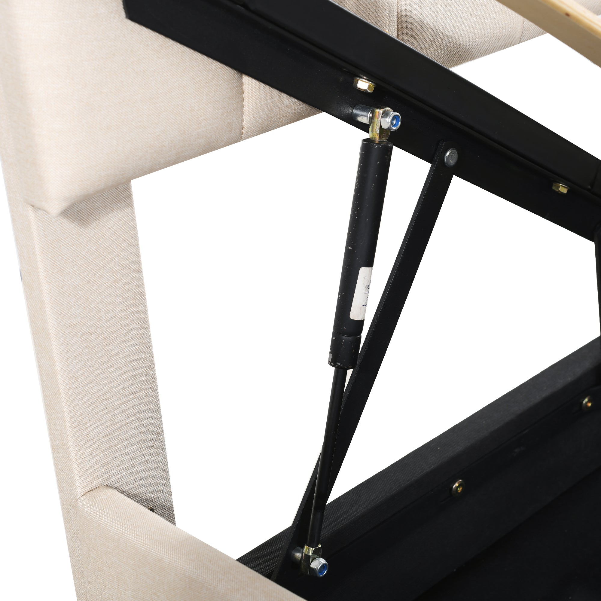 Children's Upholstered Loft Bed 90x200cm Hydraulic Storage, Linen Beige