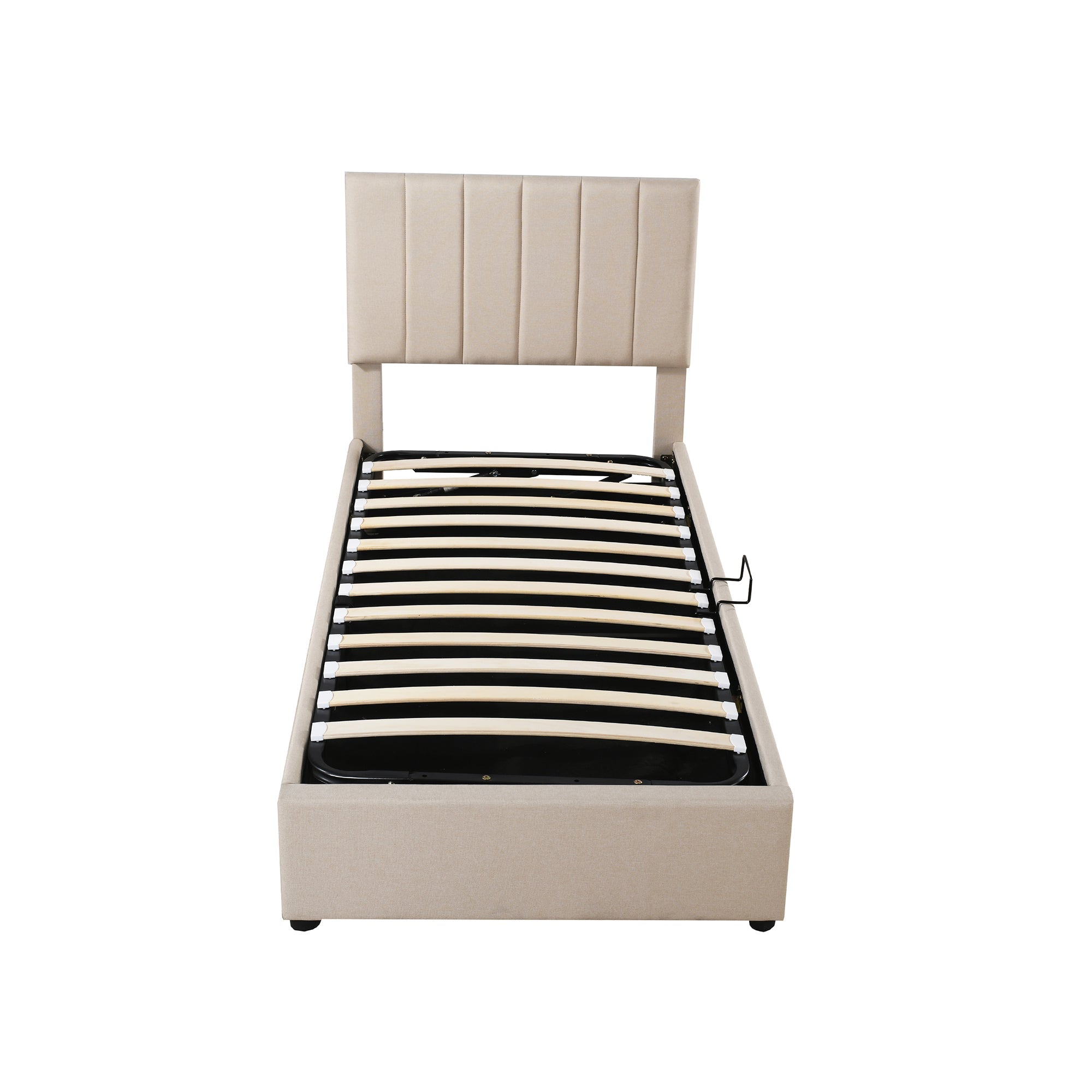 Children's Upholstered Loft Bed 90x200cm Hydraulic Storage, Linen Beige