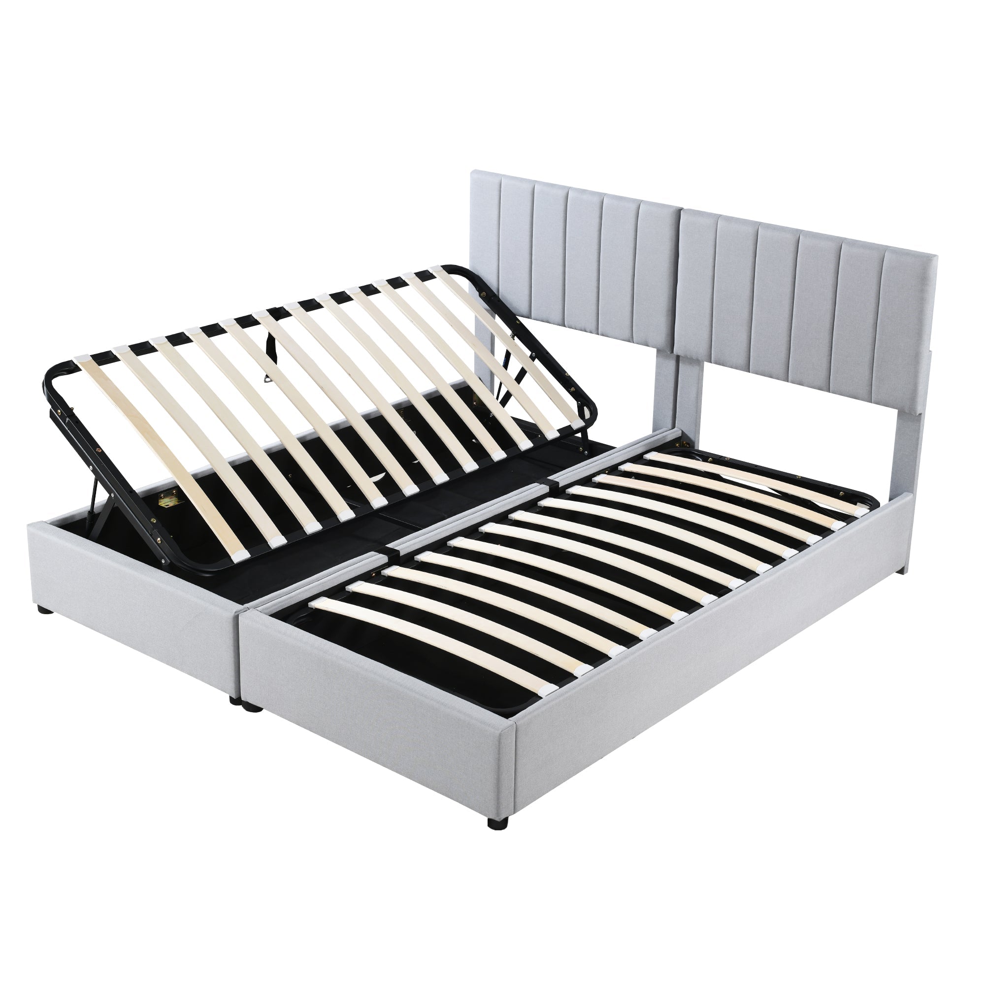 Upholstered Bed, 180x200 cm Hydraulic Storage, Linen Grey
