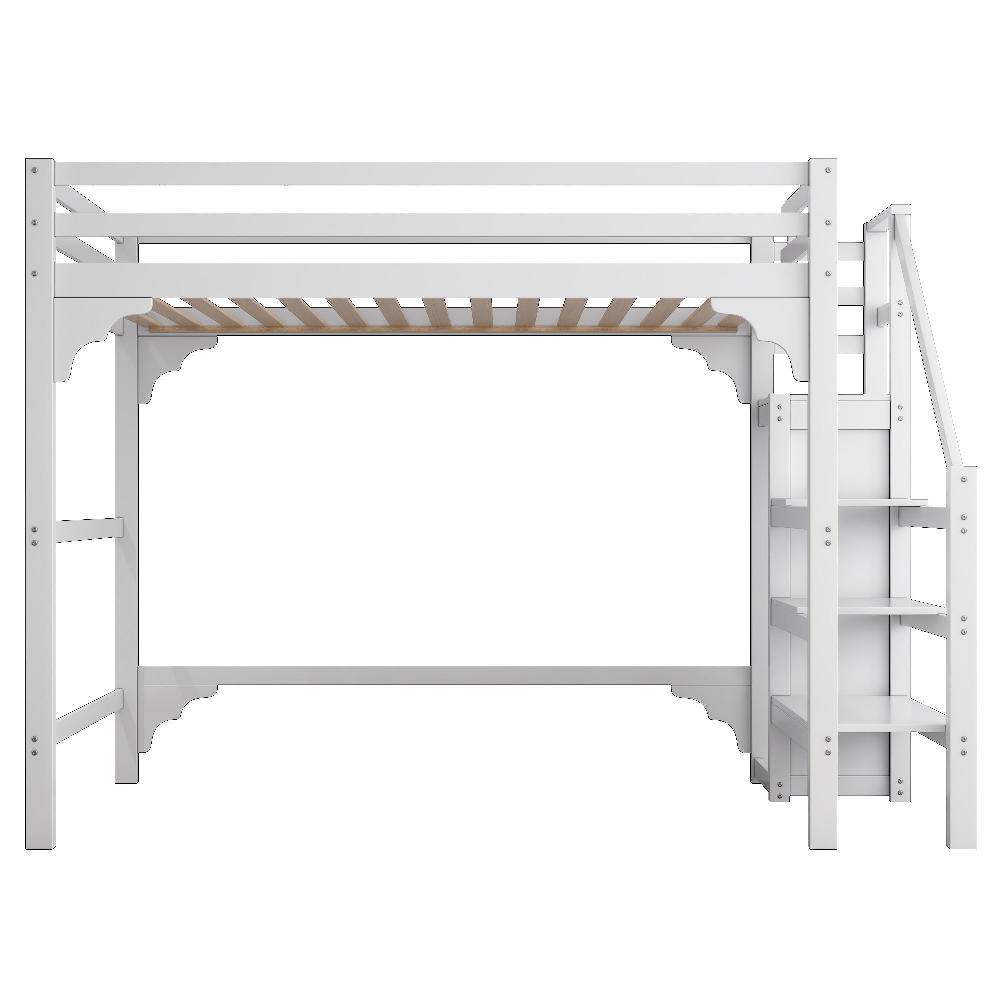 Loft Bed 140x200cm Steps Wardrobe Storage - White