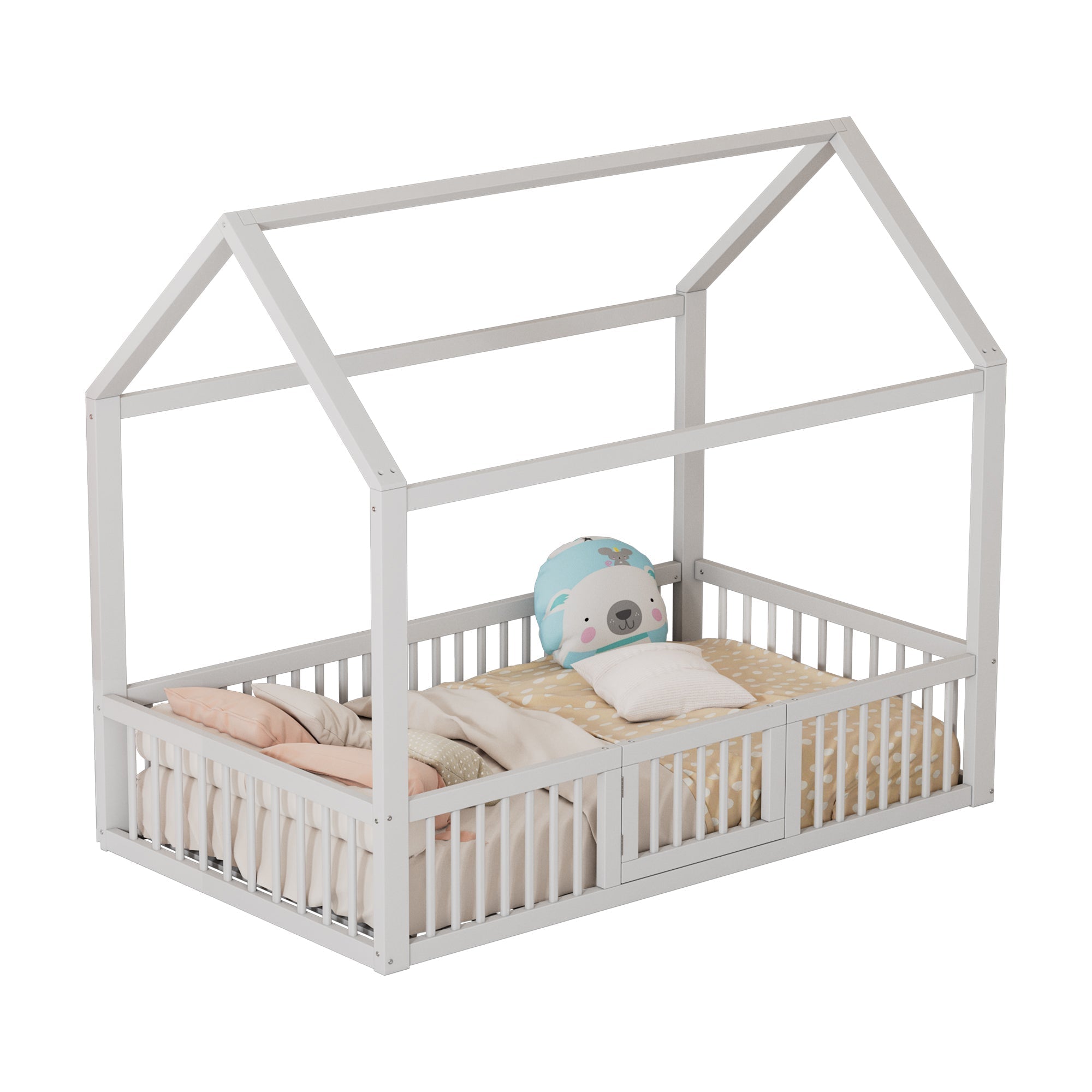 House Bed 90x200cm with Door Solid Wood - White