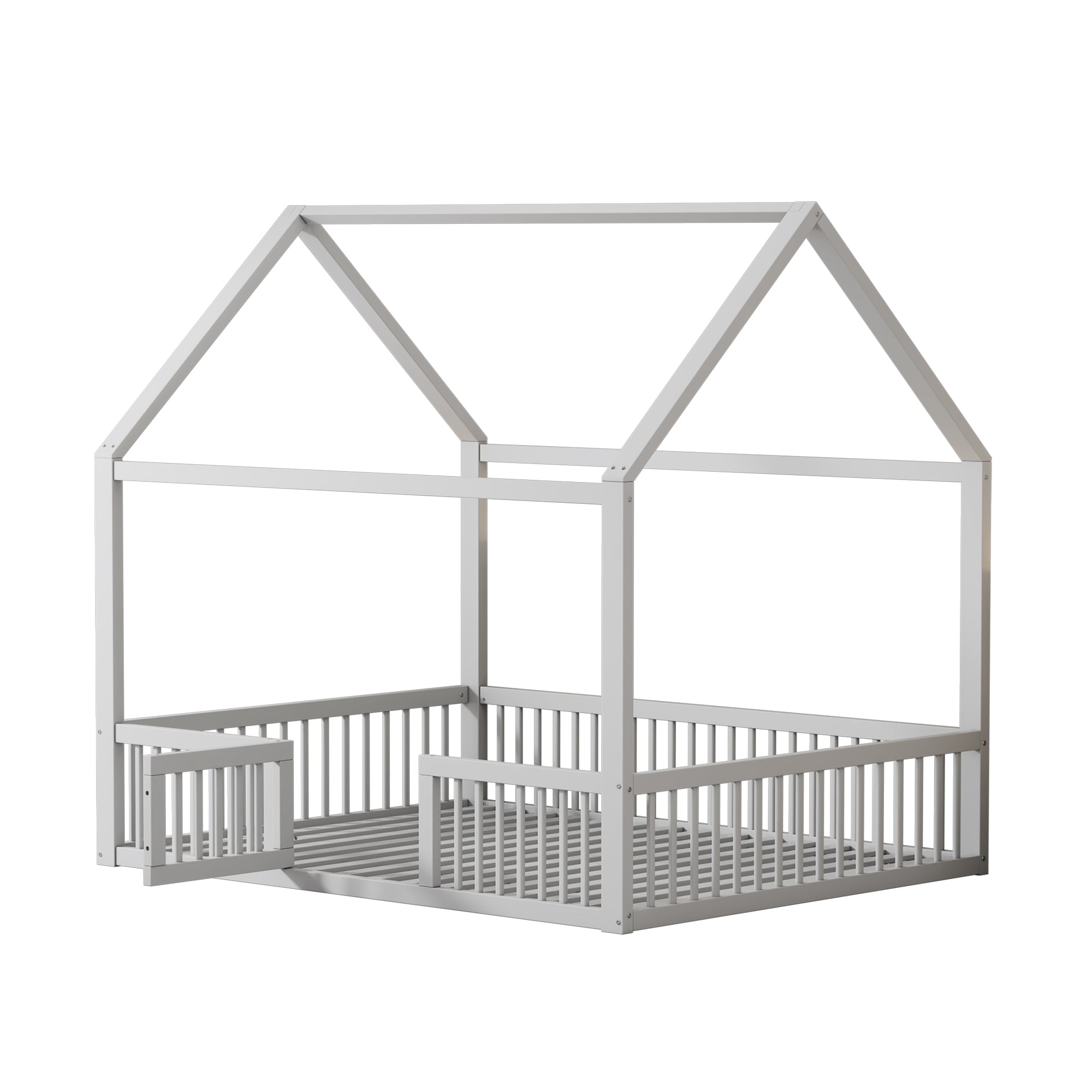 House Bed 140x200cm Double with Door - Solid Wood White