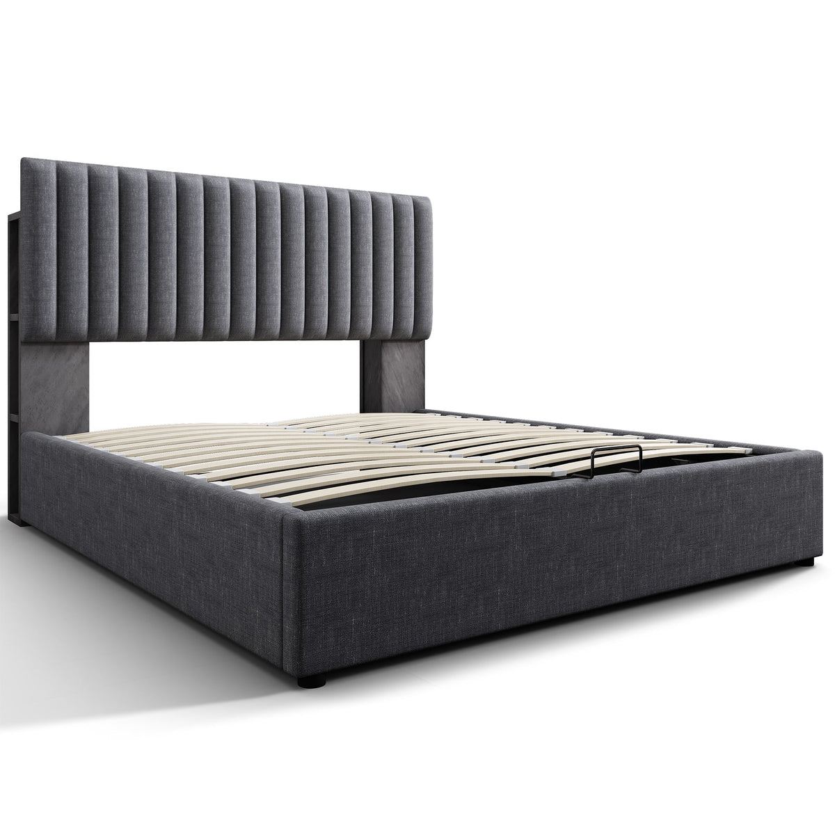 Upholstered Bed Double Storage LED App-Control USB Adjustable Headboard 140x200cm, Grey