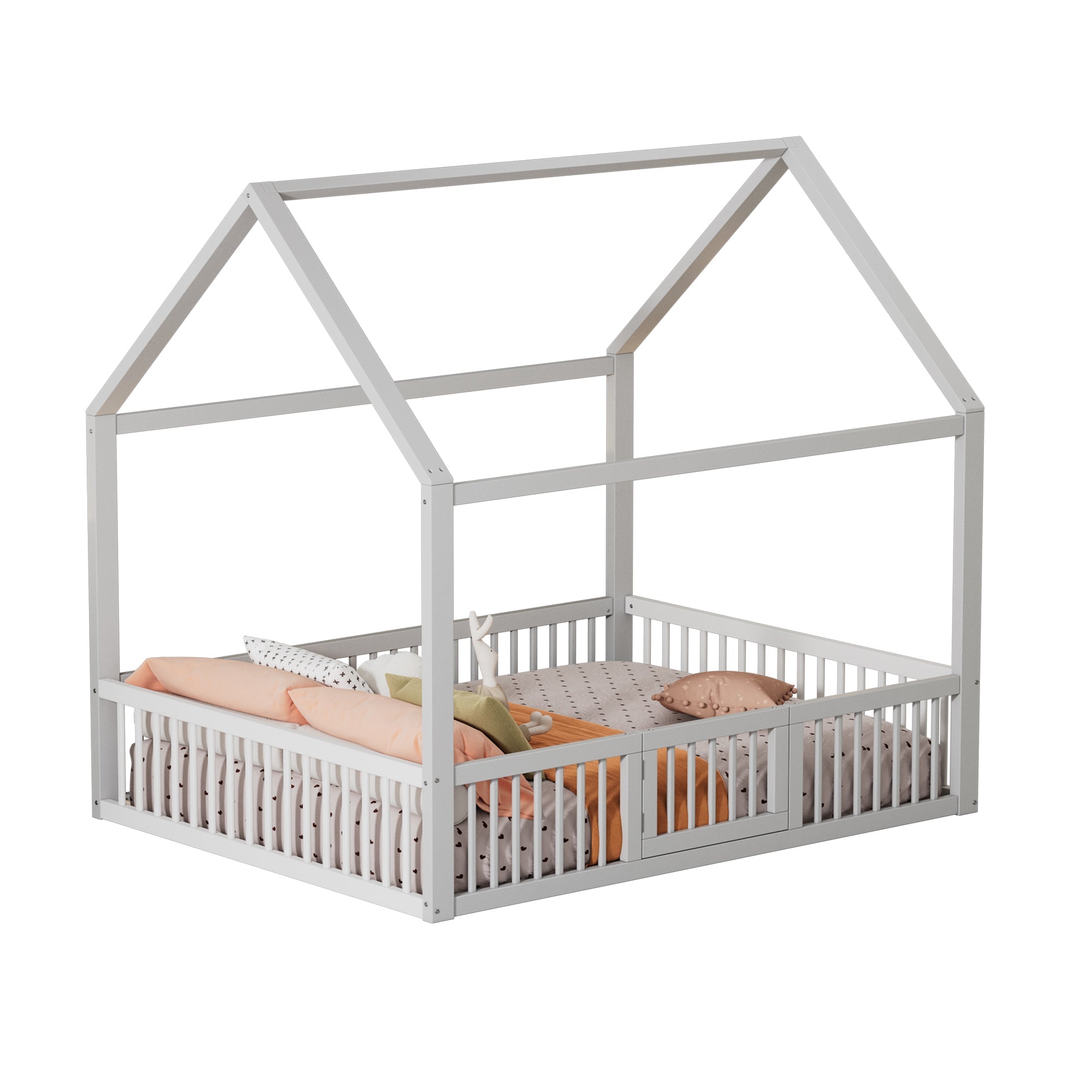 House Bed 140x200cm Double with Door - Solid Wood White