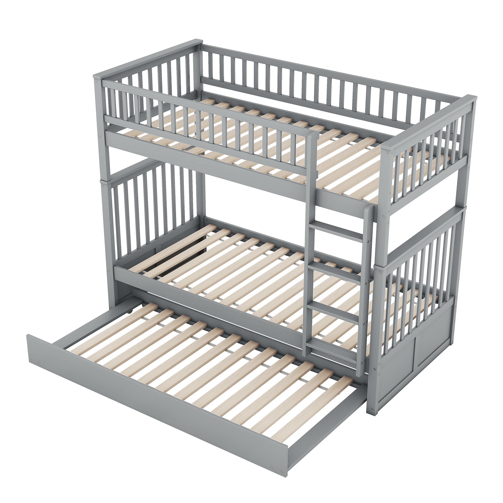 Bunk Bed Triple 90x200cm Pull-Out Bed Sturdy Stairs - Grey