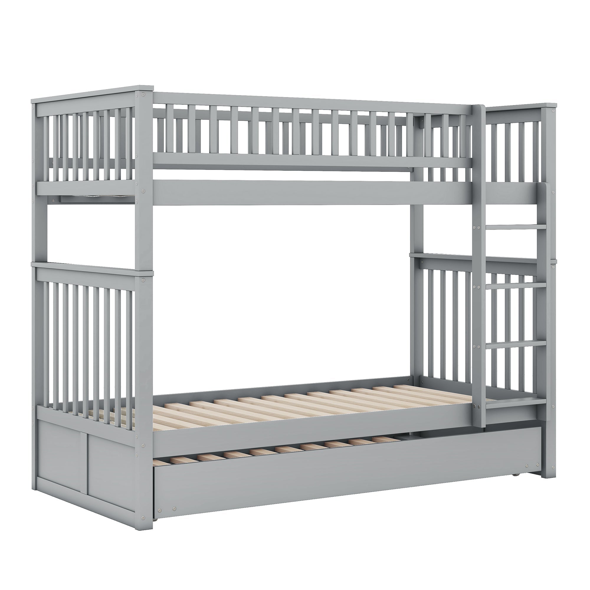 Bunk Bed Triple 90x200cm Pull-Out Bed Sturdy Stairs - Grey