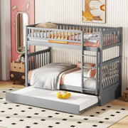 Bunk Bed Triple 90x200cm Pull-Out Bed Sturdy Stairs - Grey