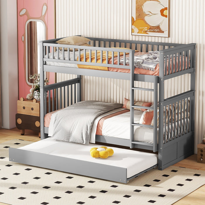 Bunk Bed Triple 90x200cm Pull-Out Bed Sturdy Stairs - Grey