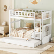 Triple Bunk Bed 90x200cm with Pull-Out Bed High Railings Sturdy Staircase White