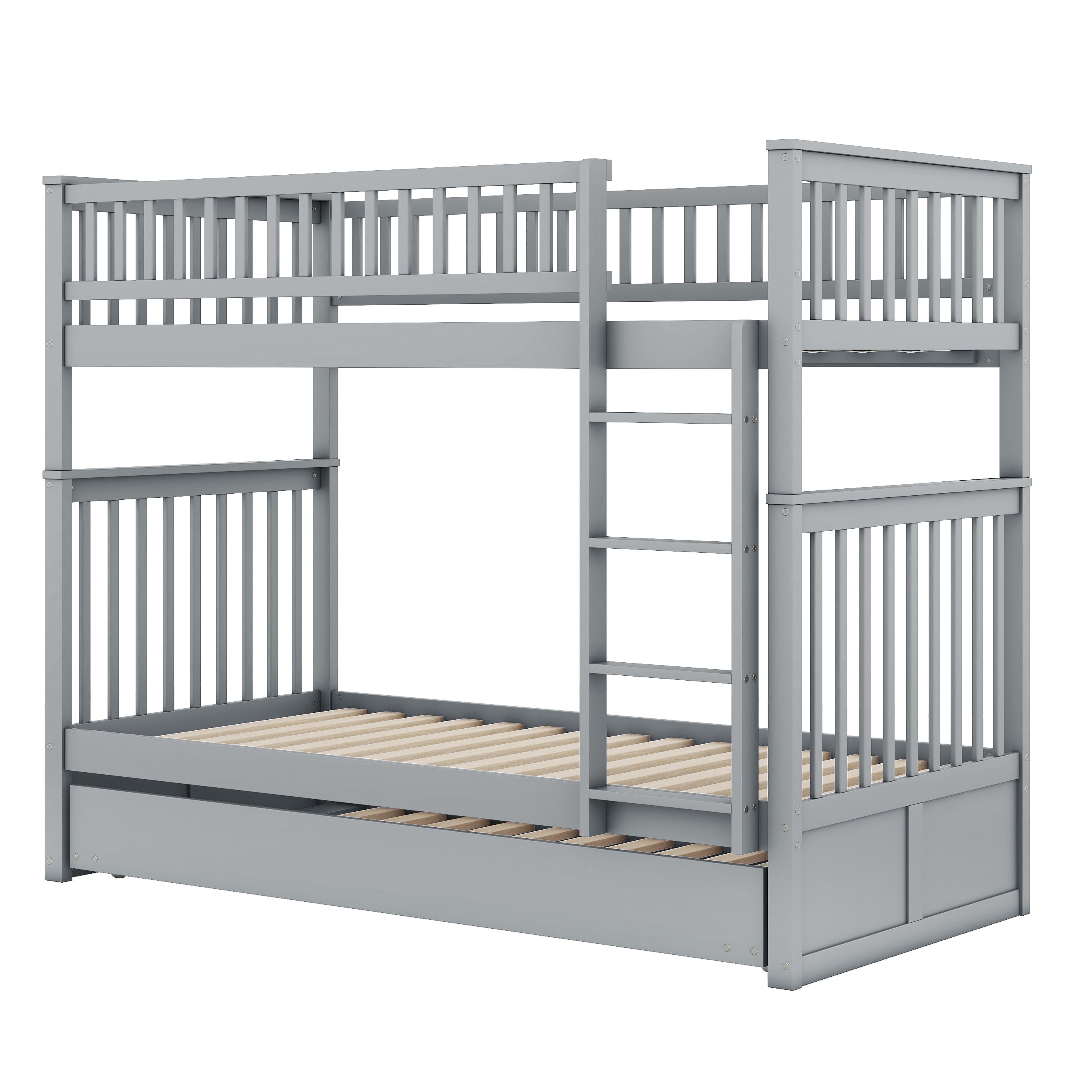 Bunk Bed Triple 90x200cm Pull-Out Bed Sturdy Stairs - Grey
