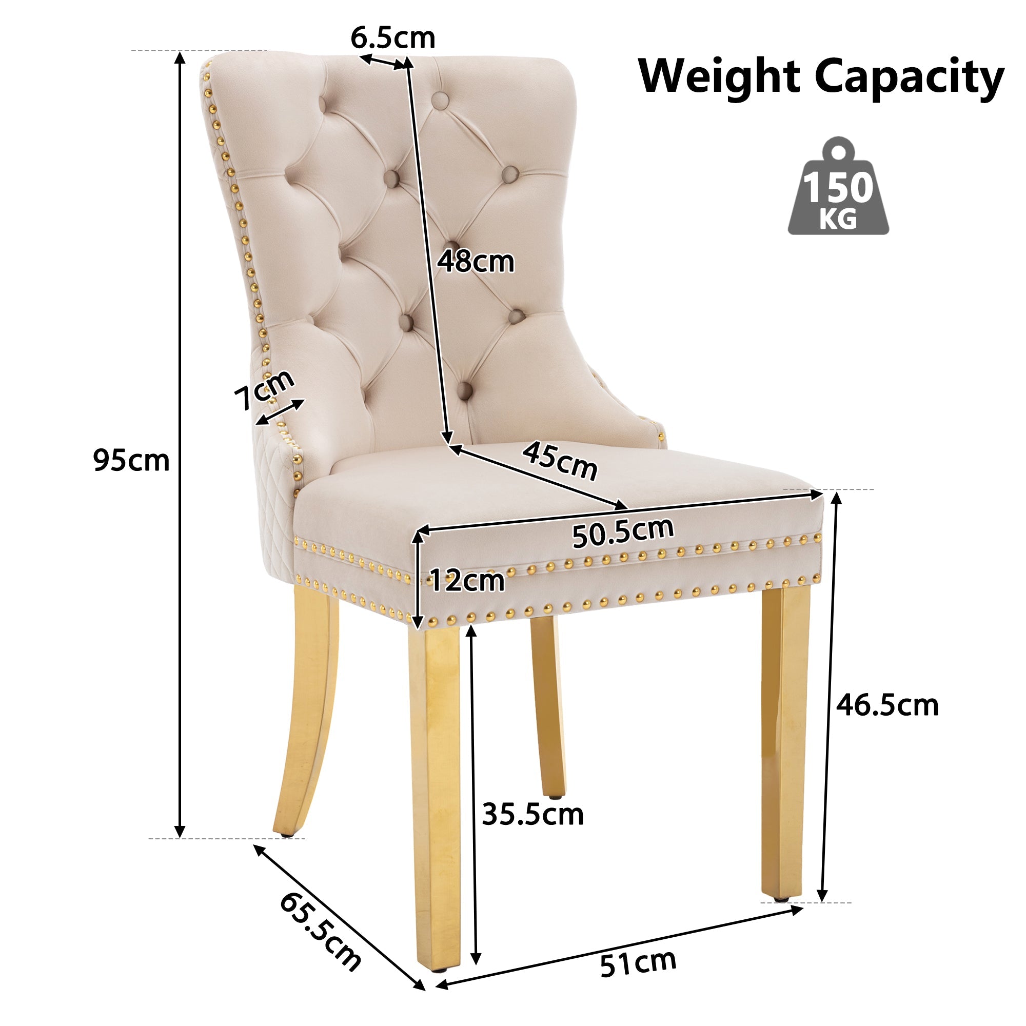 Dining Chair Set of 6 Upholstered Door Knocker Back Gold-Plated Legs Beige Velvet/Gold