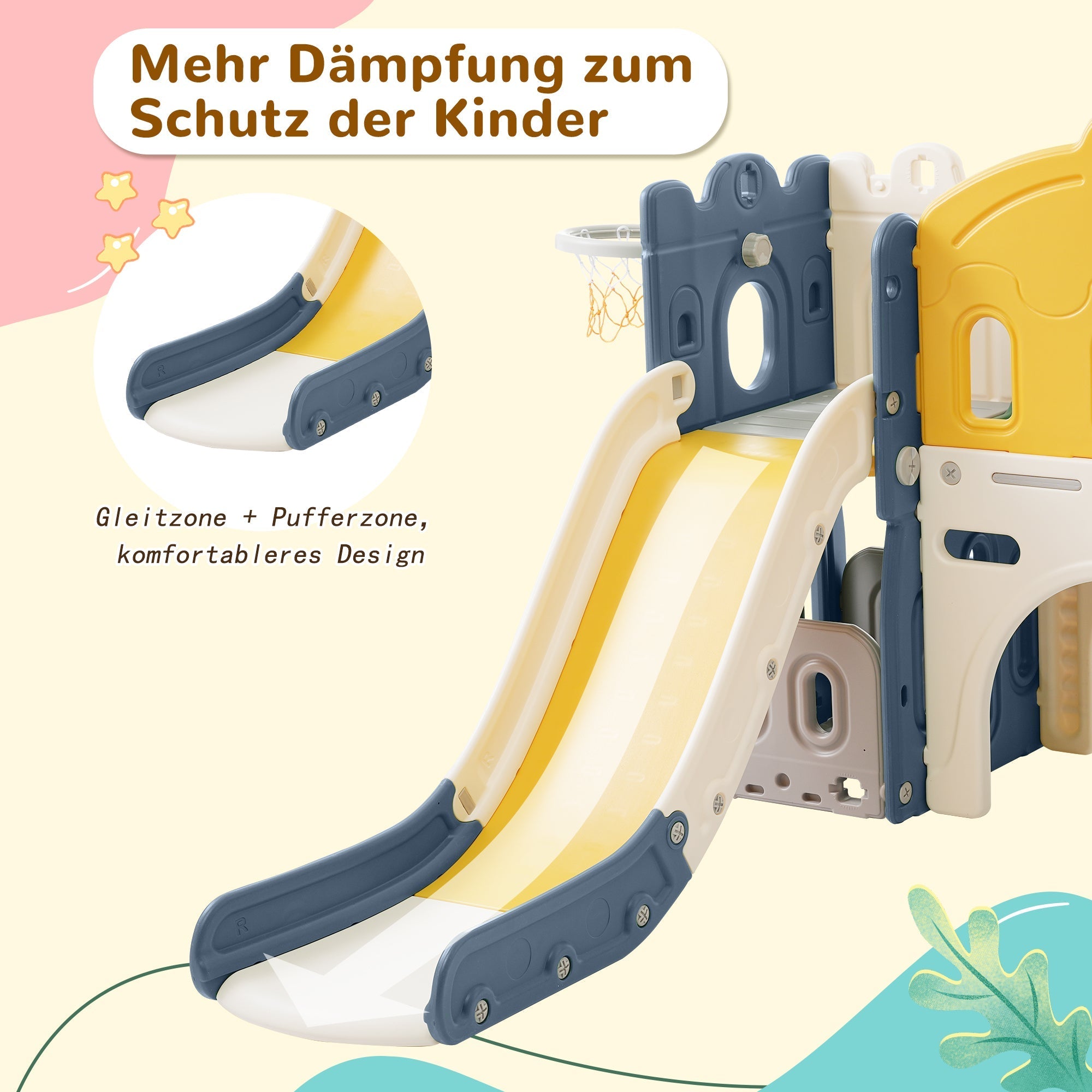 My Little Castle Slide Climbing Toy for Kids, 6 in 1 Playground with Basketball Hoop, HDPE