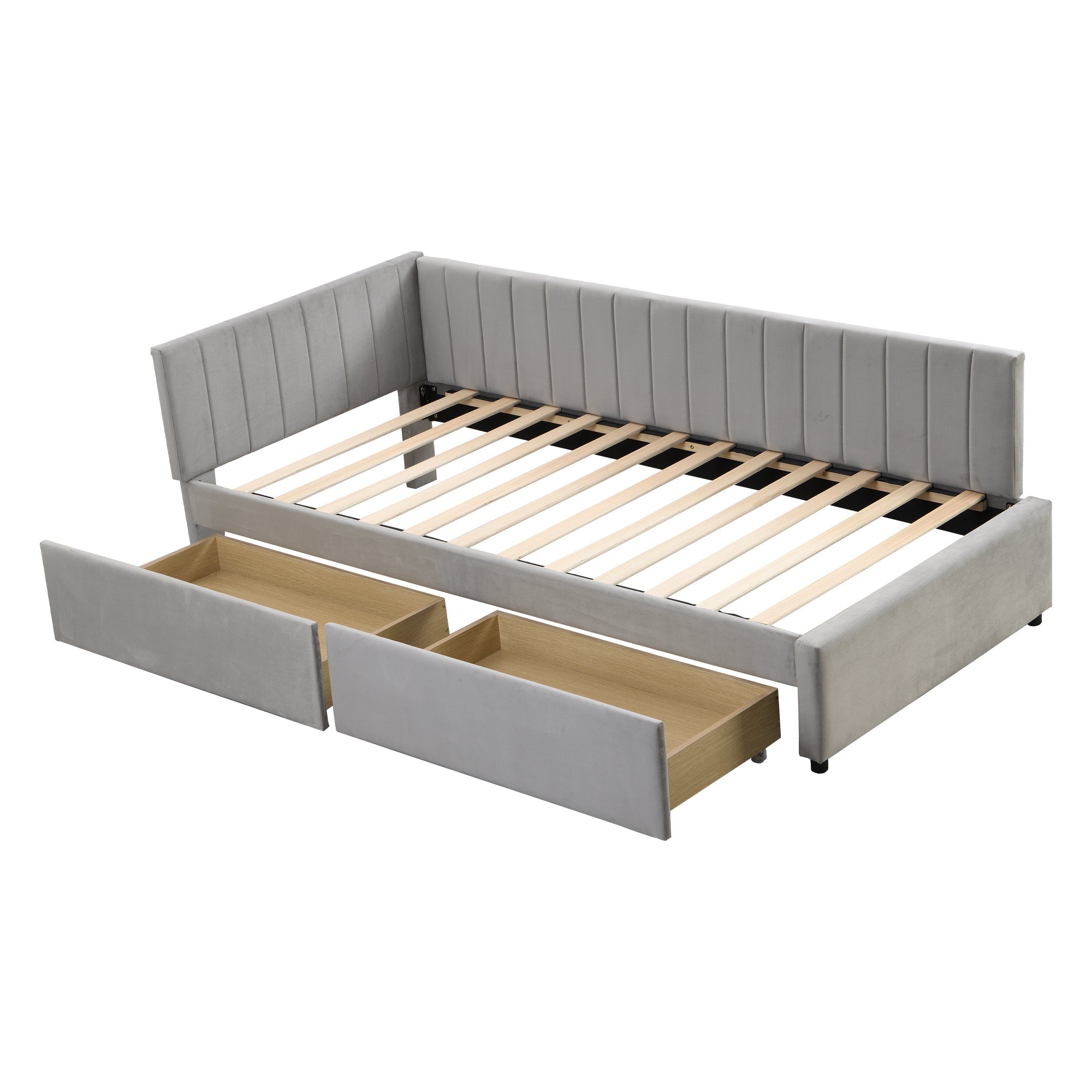 Upholstered Bed Sofa, 90*200 Multifunctional with 2 Storage Drawers, Gray Velvet