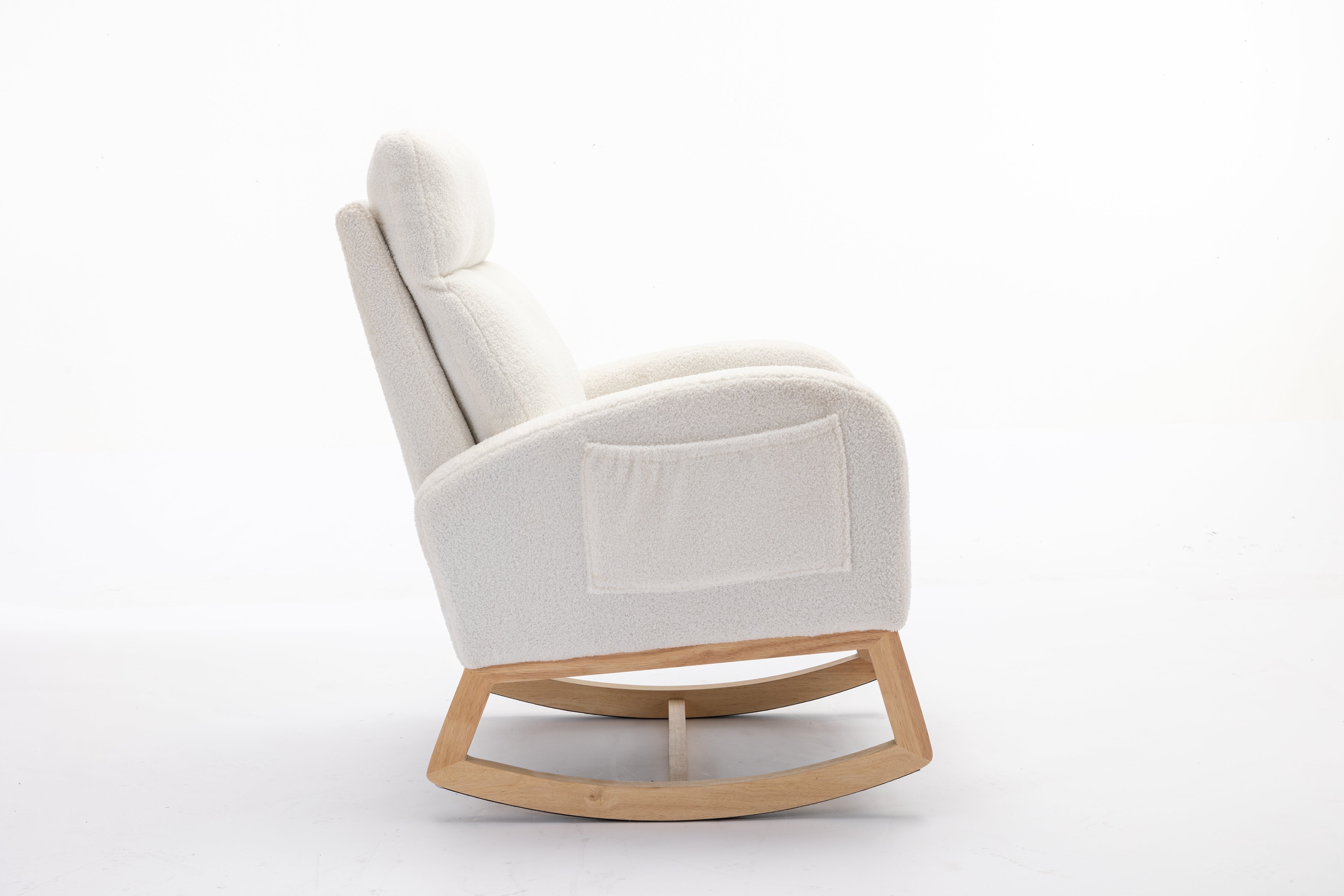 Mid Century Modern Teddy Fabric Upholstered Rocking Chair Padded Seat For Living Room Bedroom, Beige