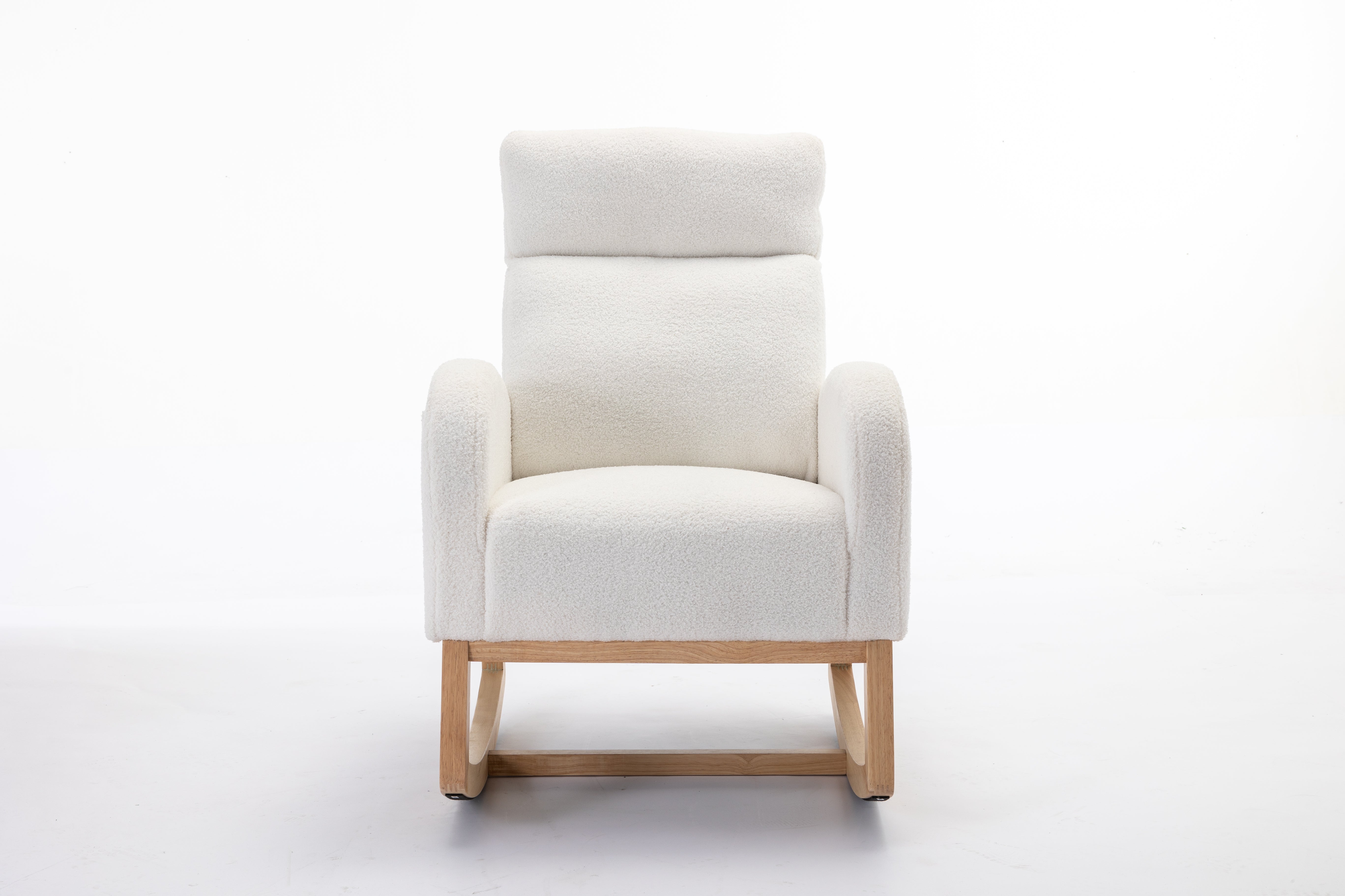 Mid Century Modern Teddy Fabric Upholstered Rocking Chair Padded Seat For Living Room Bedroom, Beige