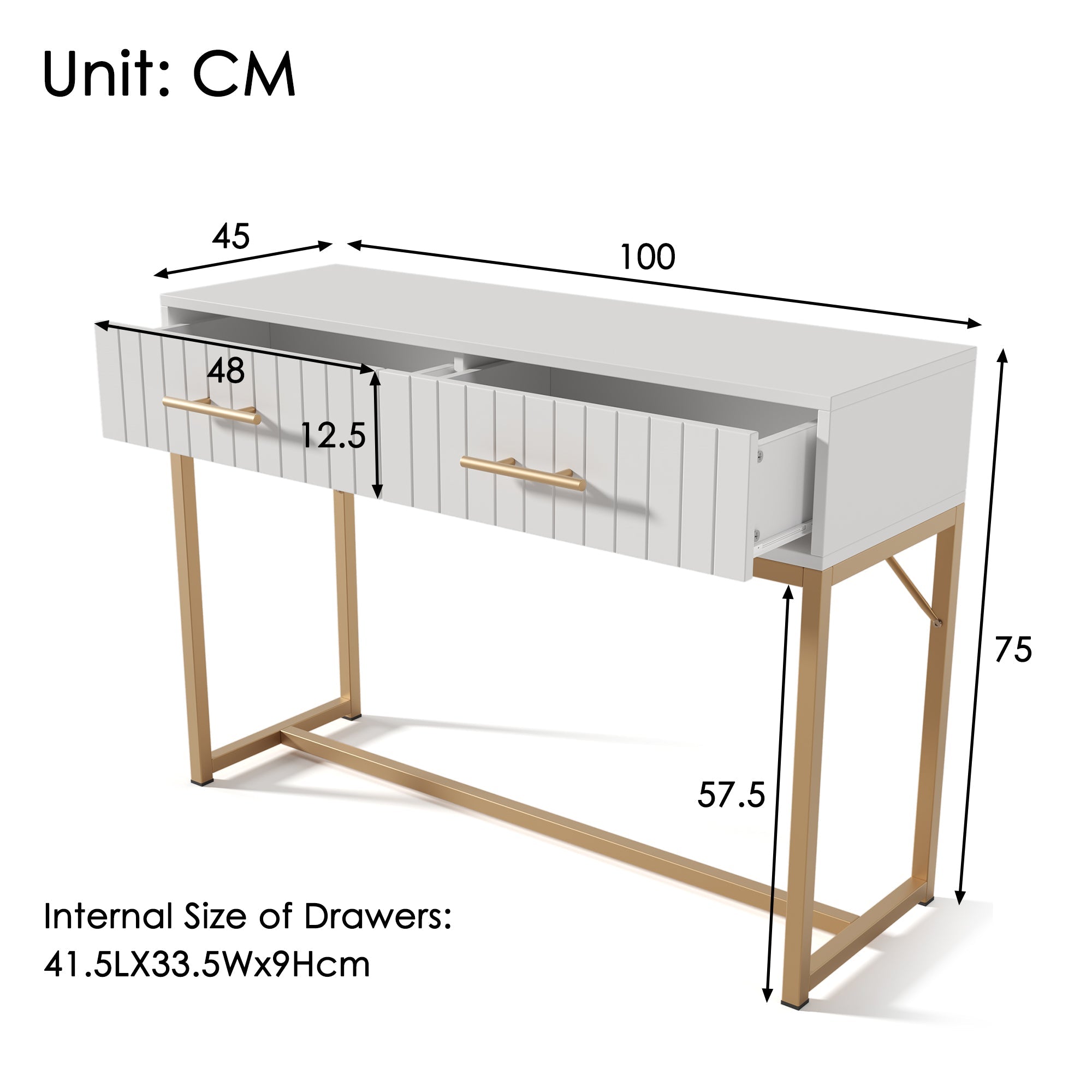 Dressing table with 2 drawers, 75cm high, white