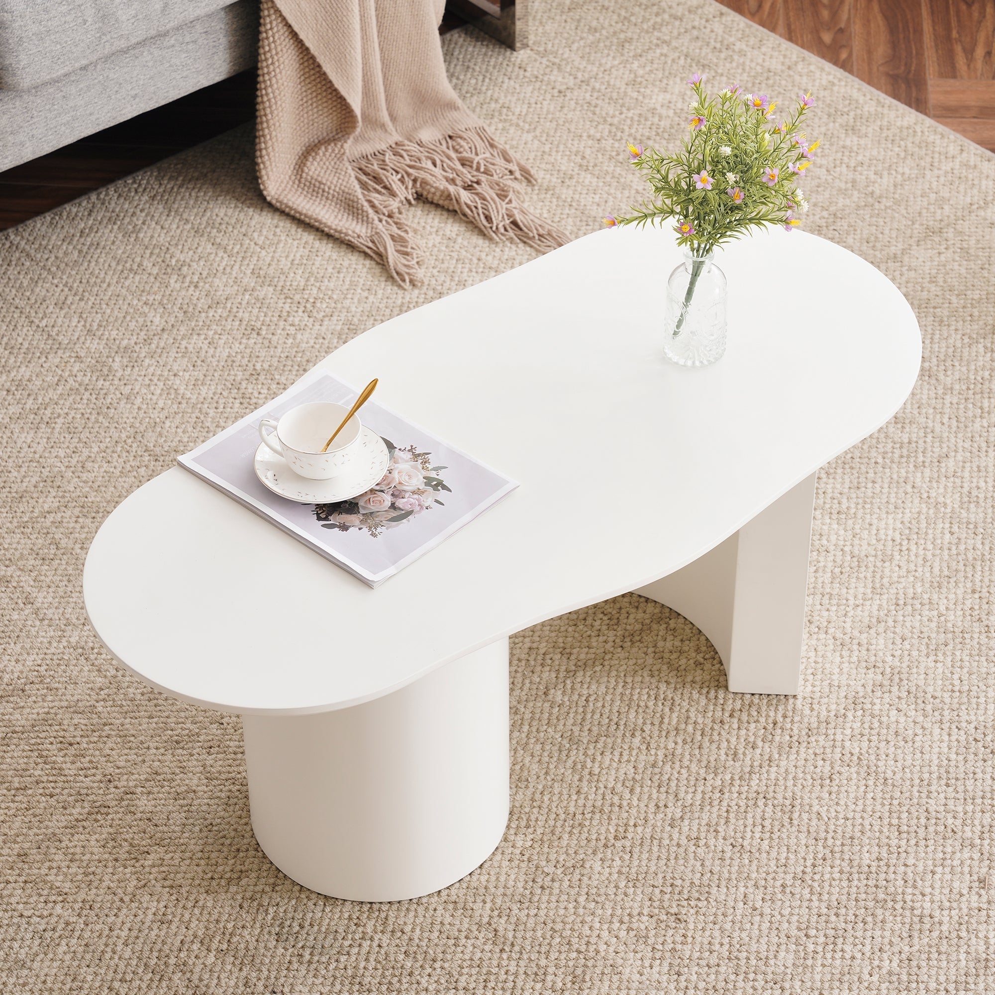 Coffee Table, Irregular 100cm Durable White MDF