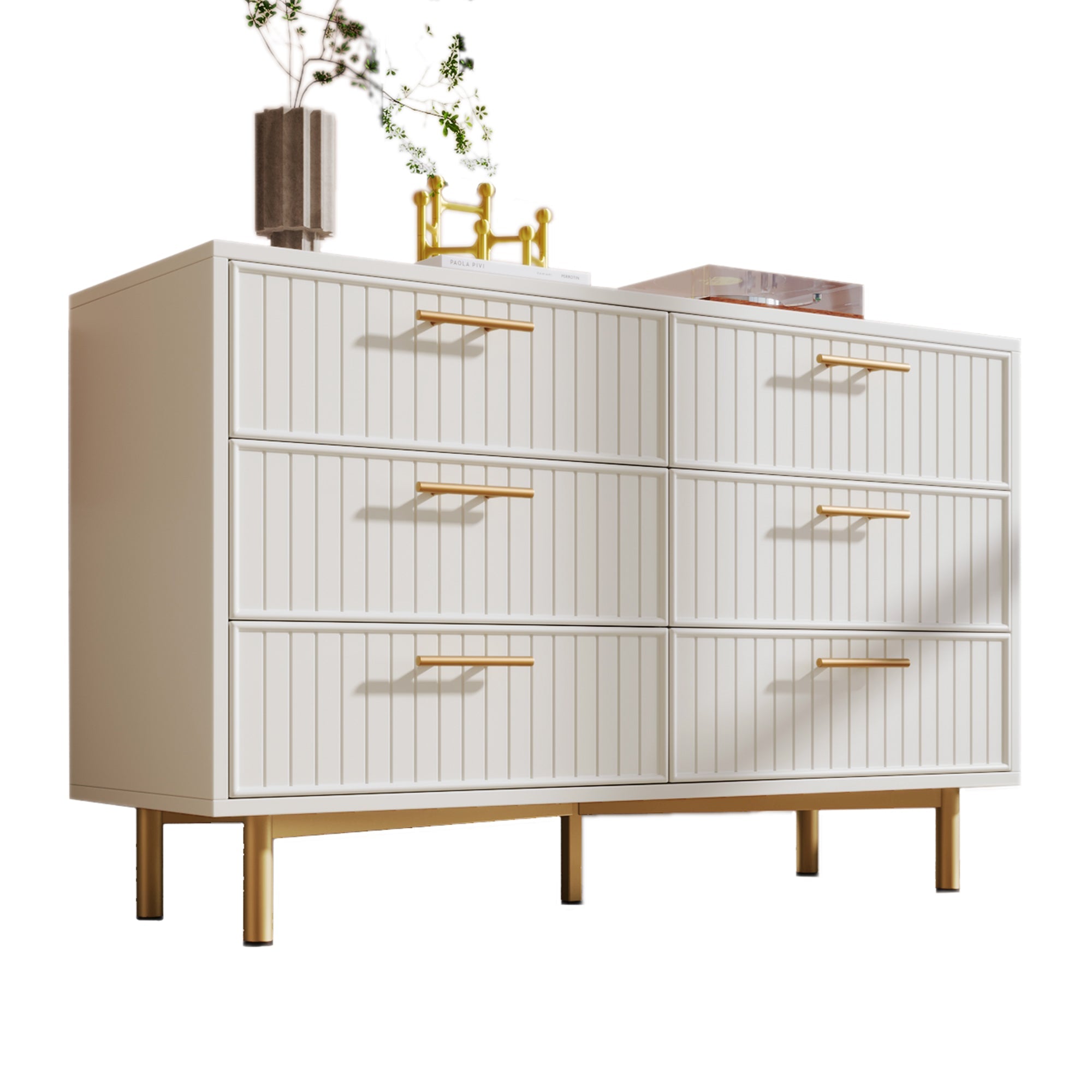 Chest of Drawers, 6-Drawer Sideboard for Bedroom, White