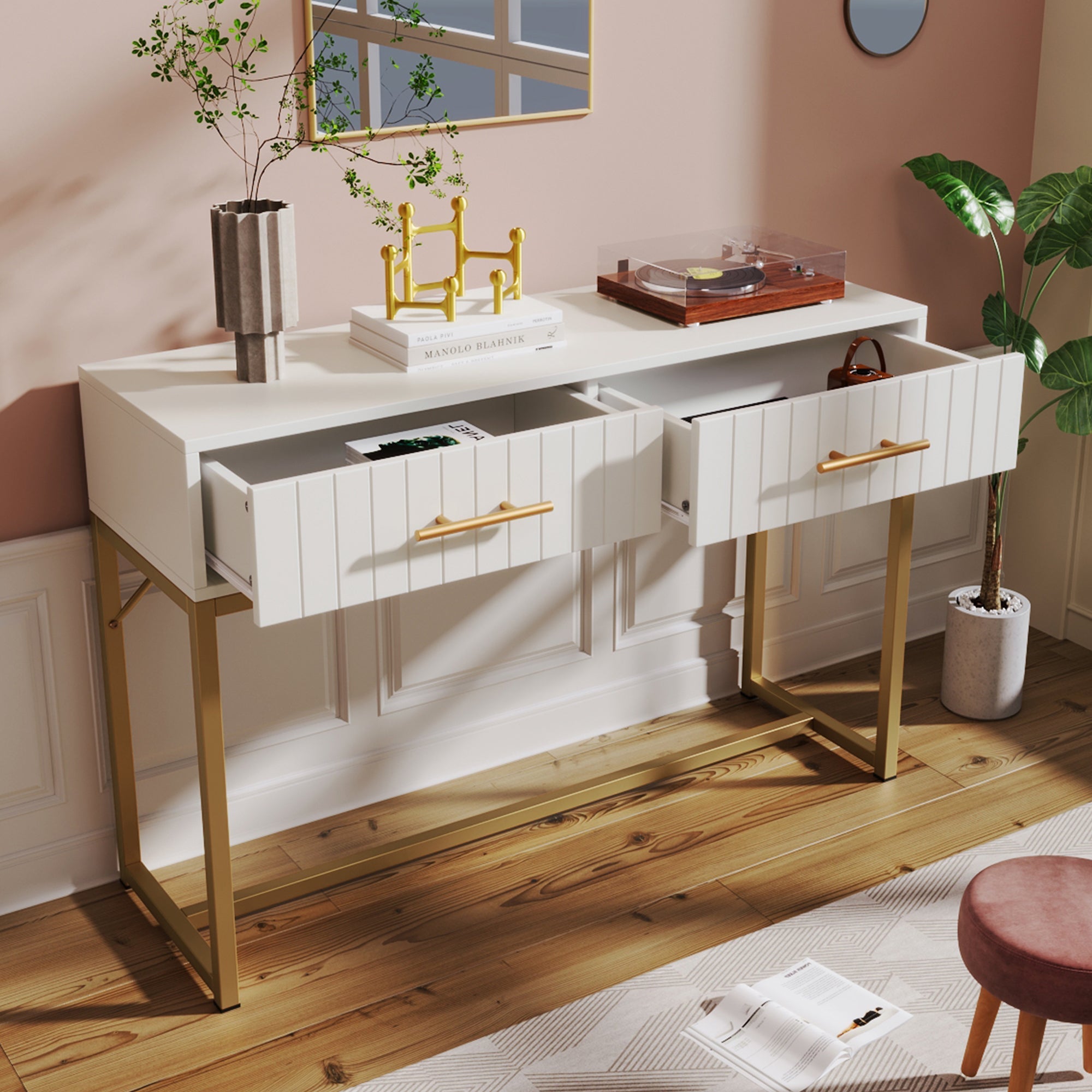 Dressing Table with 2 Drawers 75cm High, Chest of Drawers Bedroom Highboard White Sideboard, White Particle Board