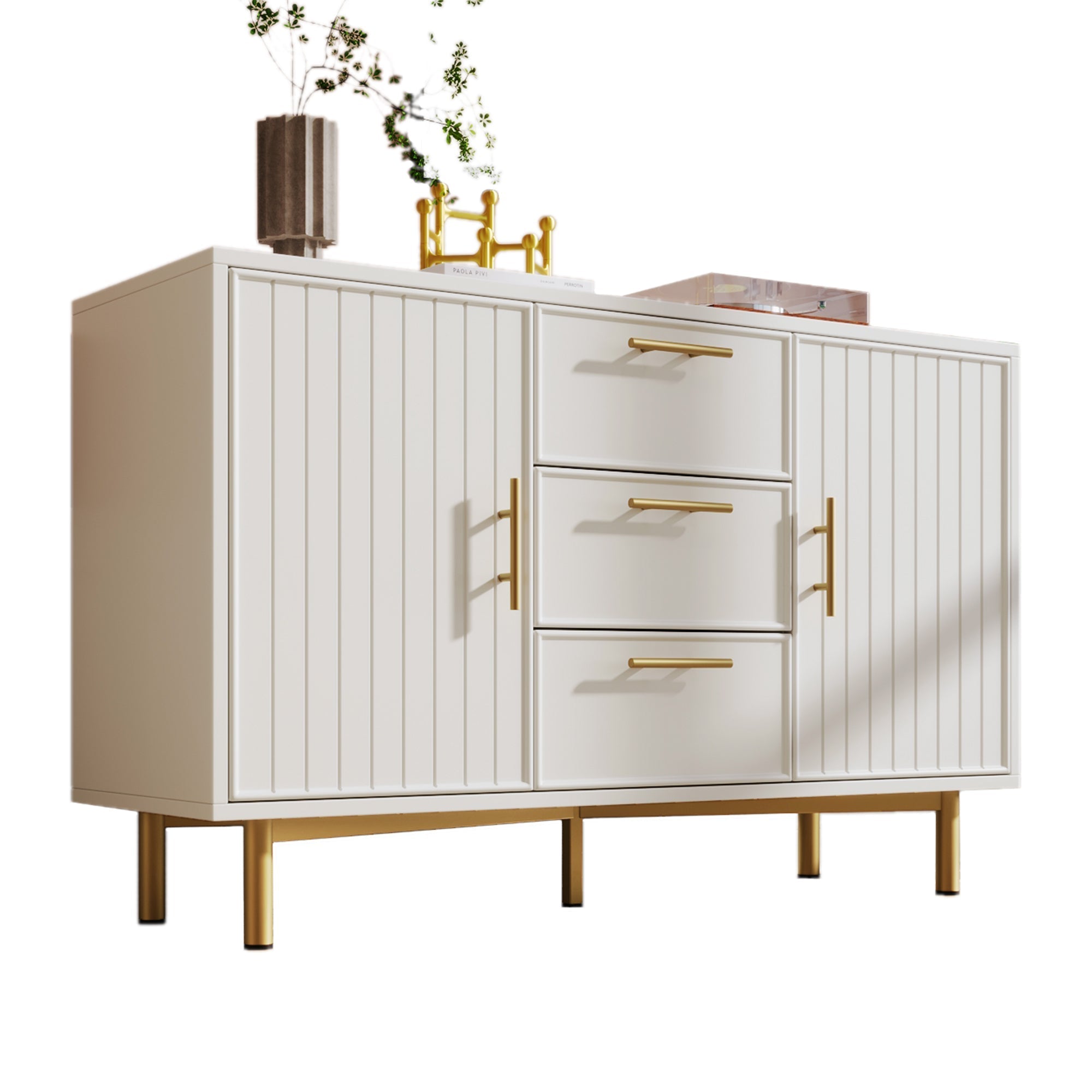 Chest of Drawers, 2 Doors, 3 Drawers, Adjustable Shelf, White