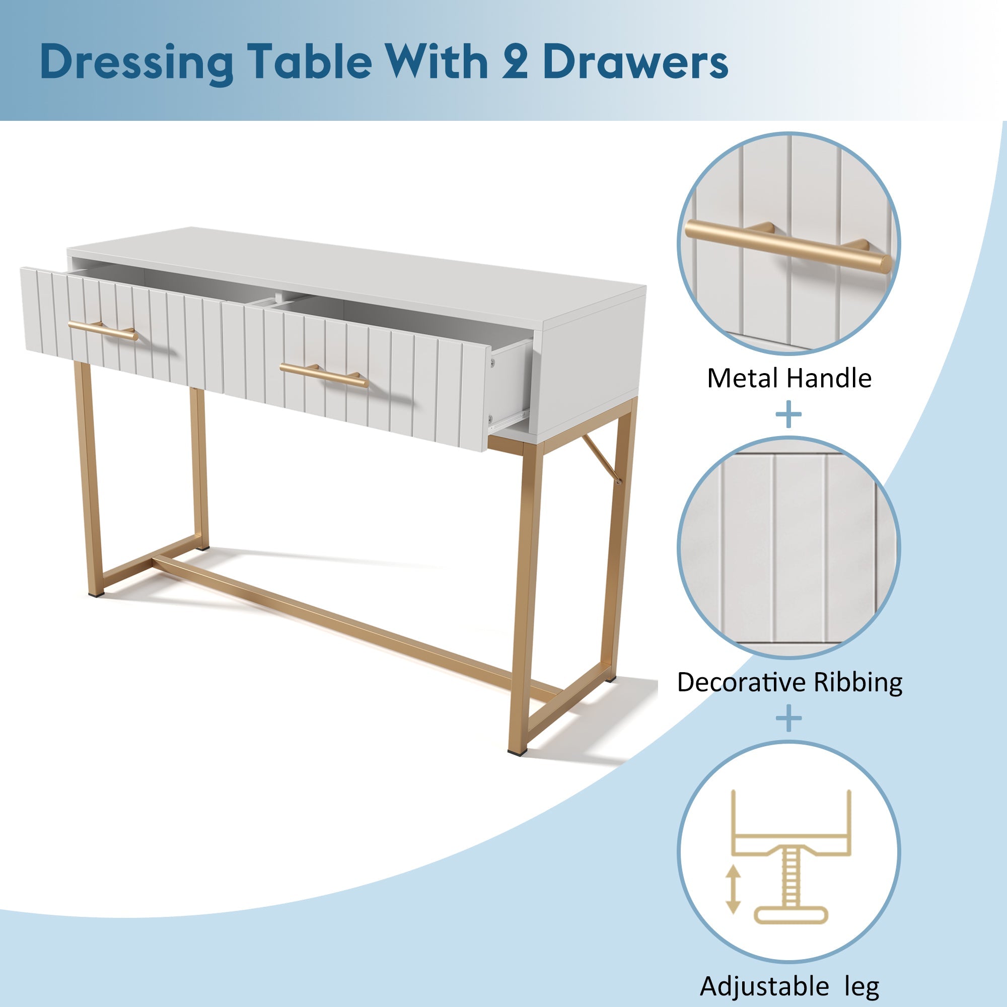Dressing Table with 2 Drawers 75cm High, Chest of Drawers Bedroom Highboard White Sideboard, White Particle Board