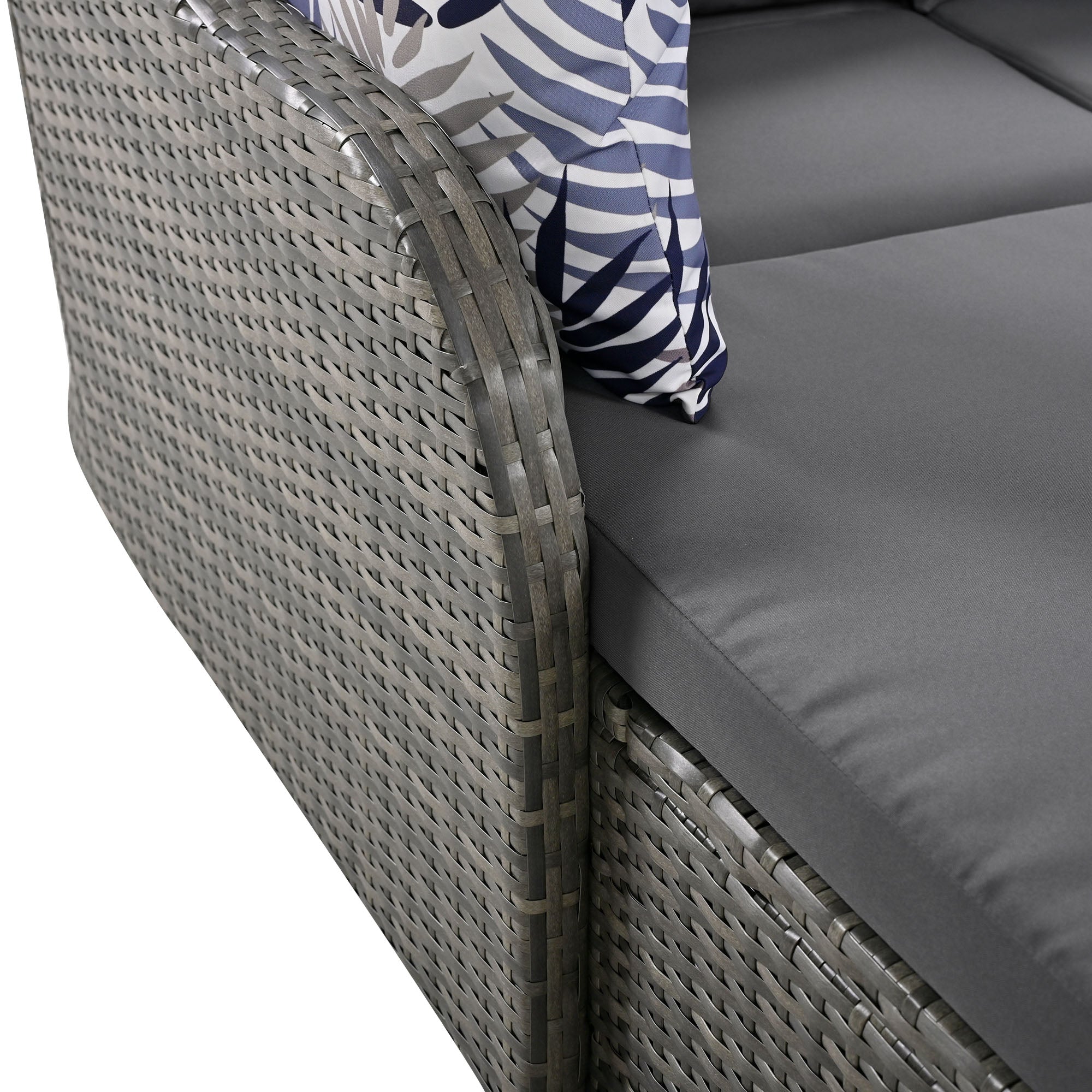 Sun Island Garden Lounge Set, PE Rattan Double Lounge Adjustable Canopy with 4 Cushions, Grey