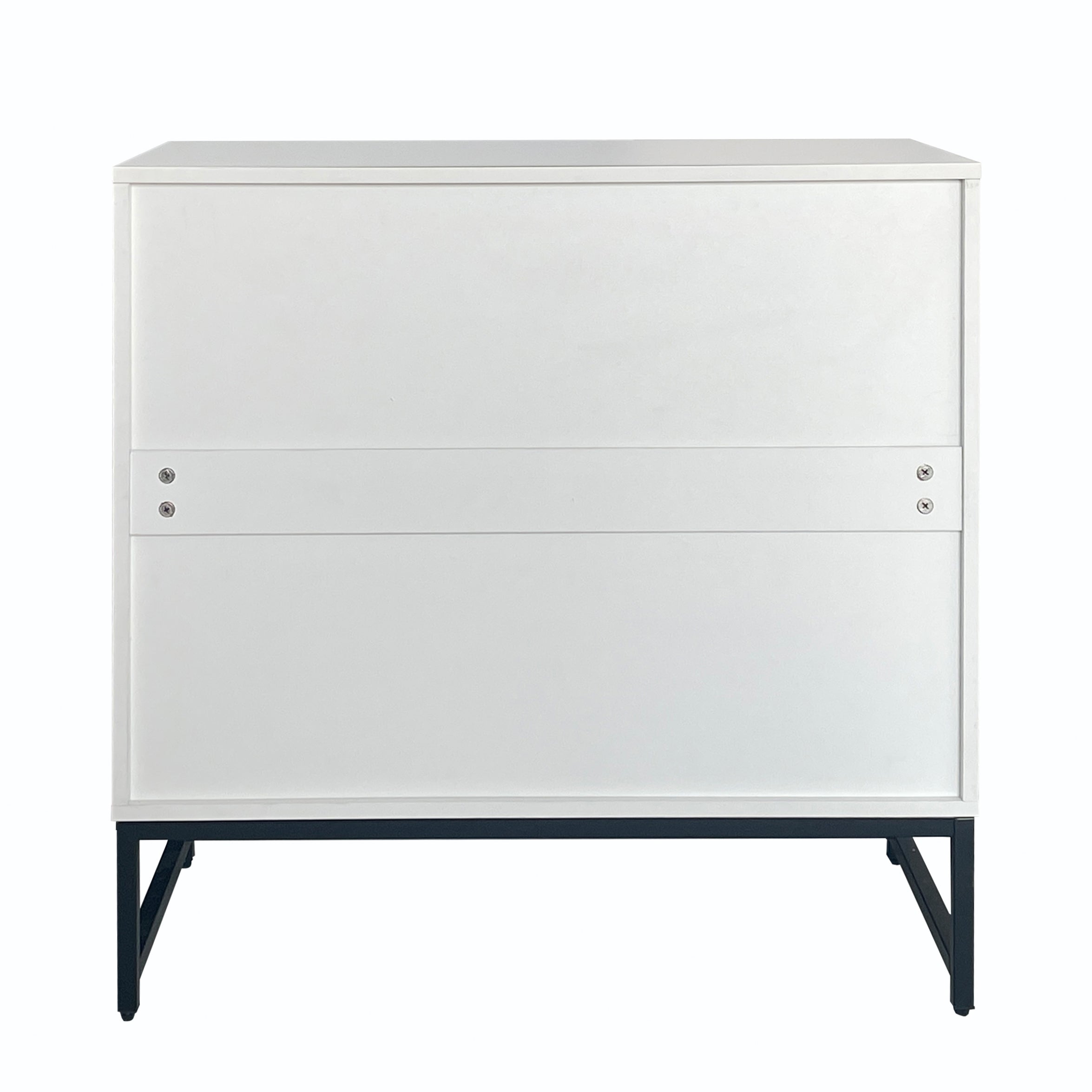 Modern sideboard chest of drawers with 2 doors, standing storage cabinet with metal handles and frame legs, vacuum forming
