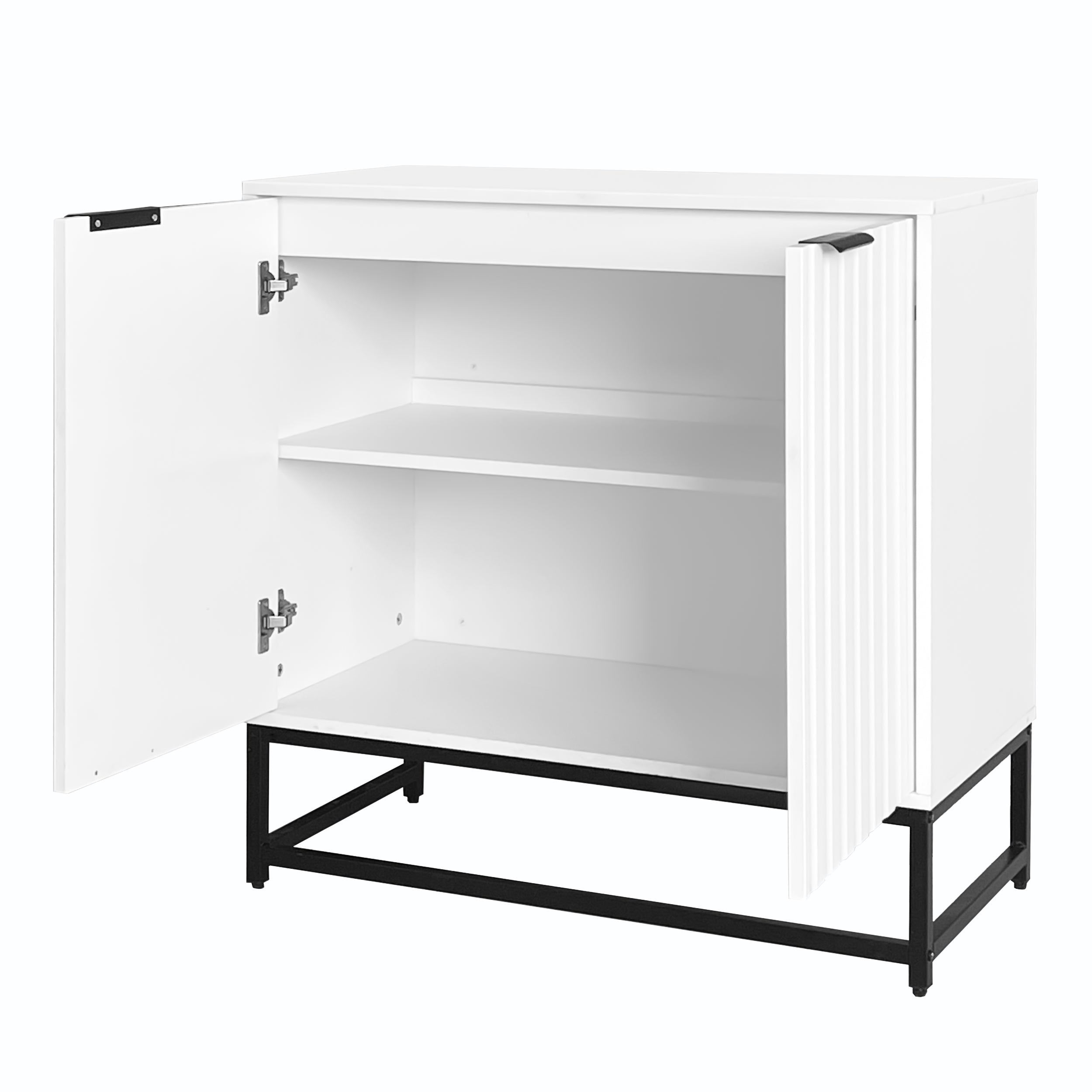 Modern sideboard chest of drawers with 2 doors, standing storage cabinet with metal handles and frame legs, vacuum forming