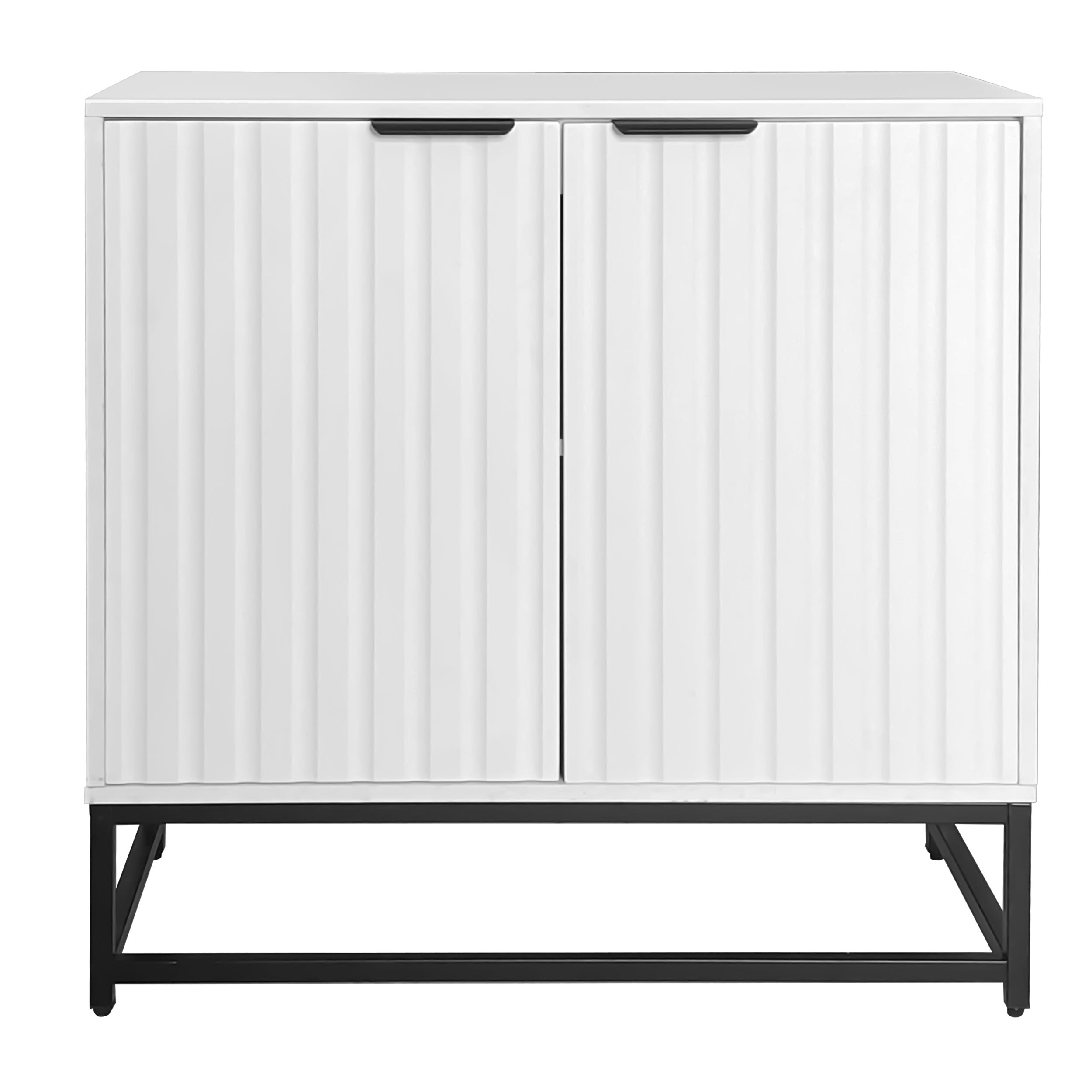Modern sideboard chest of drawers with 2 doors, standing storage cabinet with metal handles and frame legs, vacuum forming