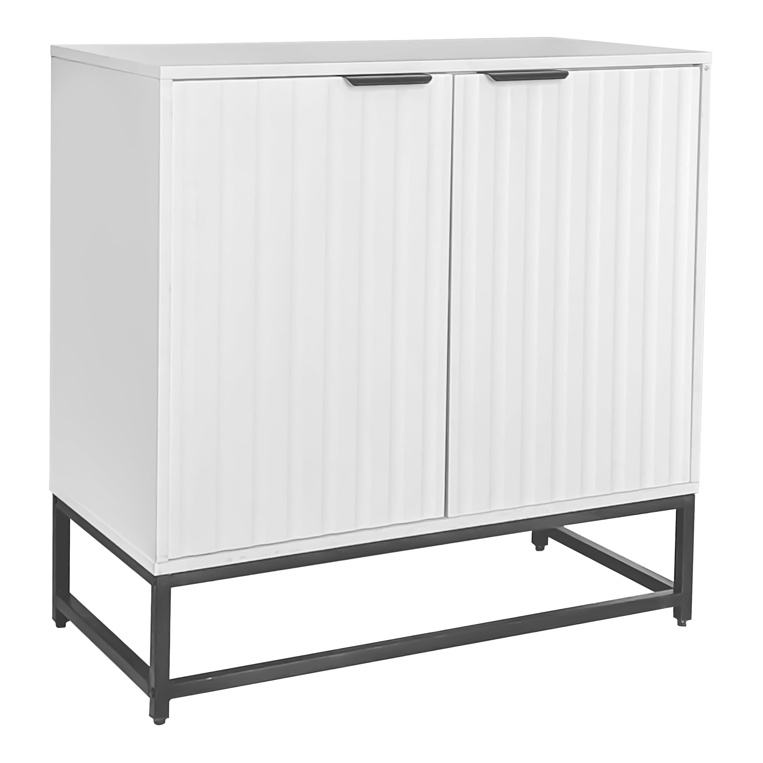 Modern sideboard chest of drawers with 2 doors, standing storage cabinet with metal handles and frame legs, vacuum forming