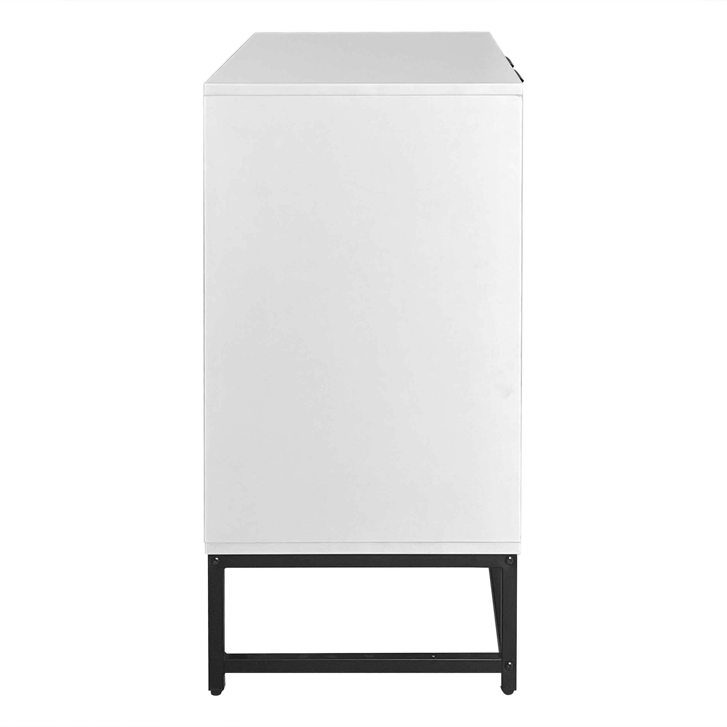 Modern sideboard chest of drawers with 2 doors, standing storage cabinet with metal handles and frame legs, vacuum forming