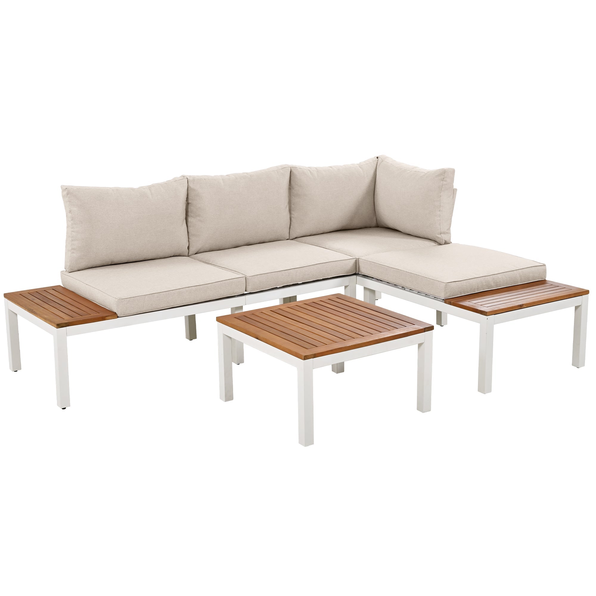 Garden Lounge Chair Set, Galvanized Steel Frame with Acacia Wood Top, Beige