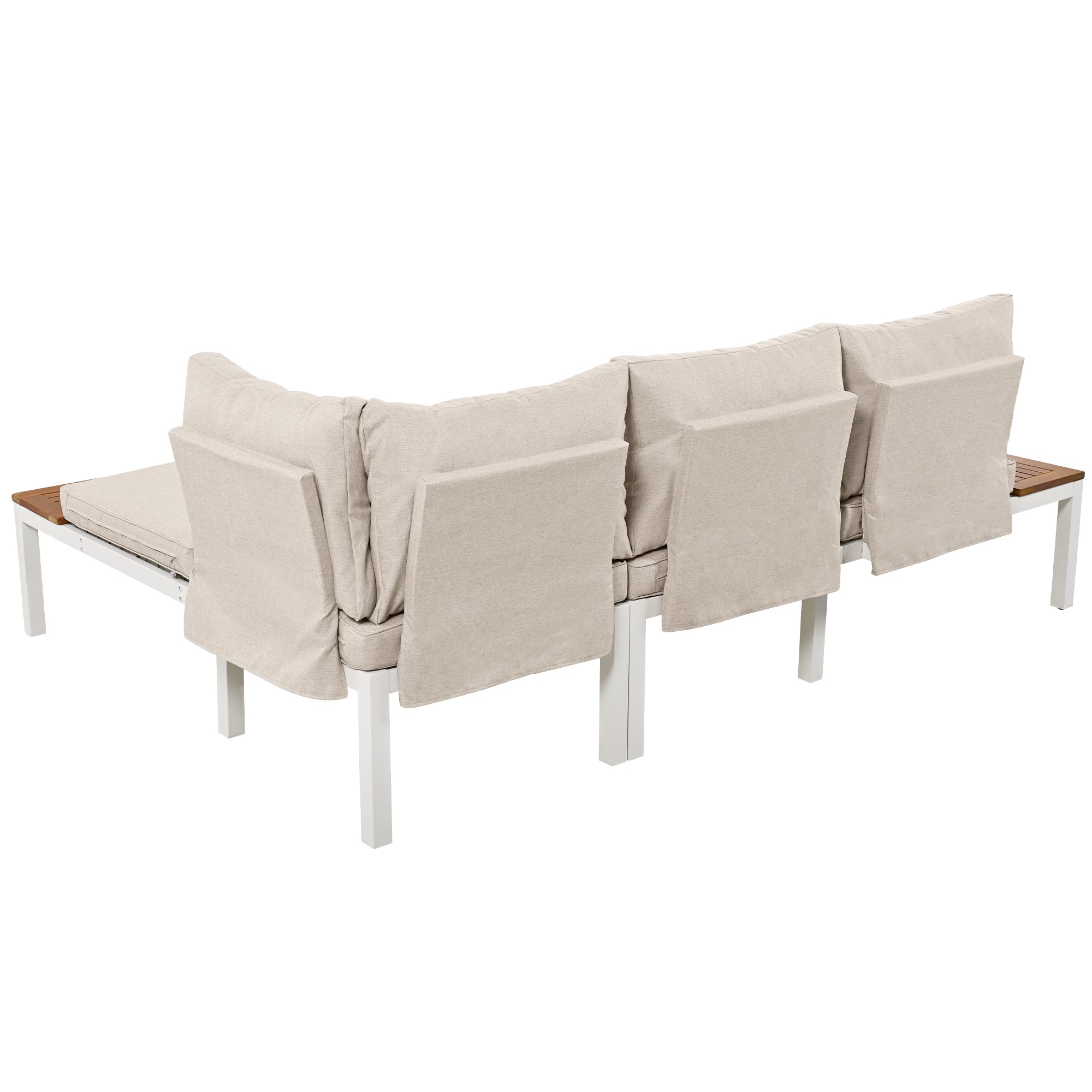 Garden Lounge Chair Set, Galvanized Steel Frame with Acacia Wood Top, Beige